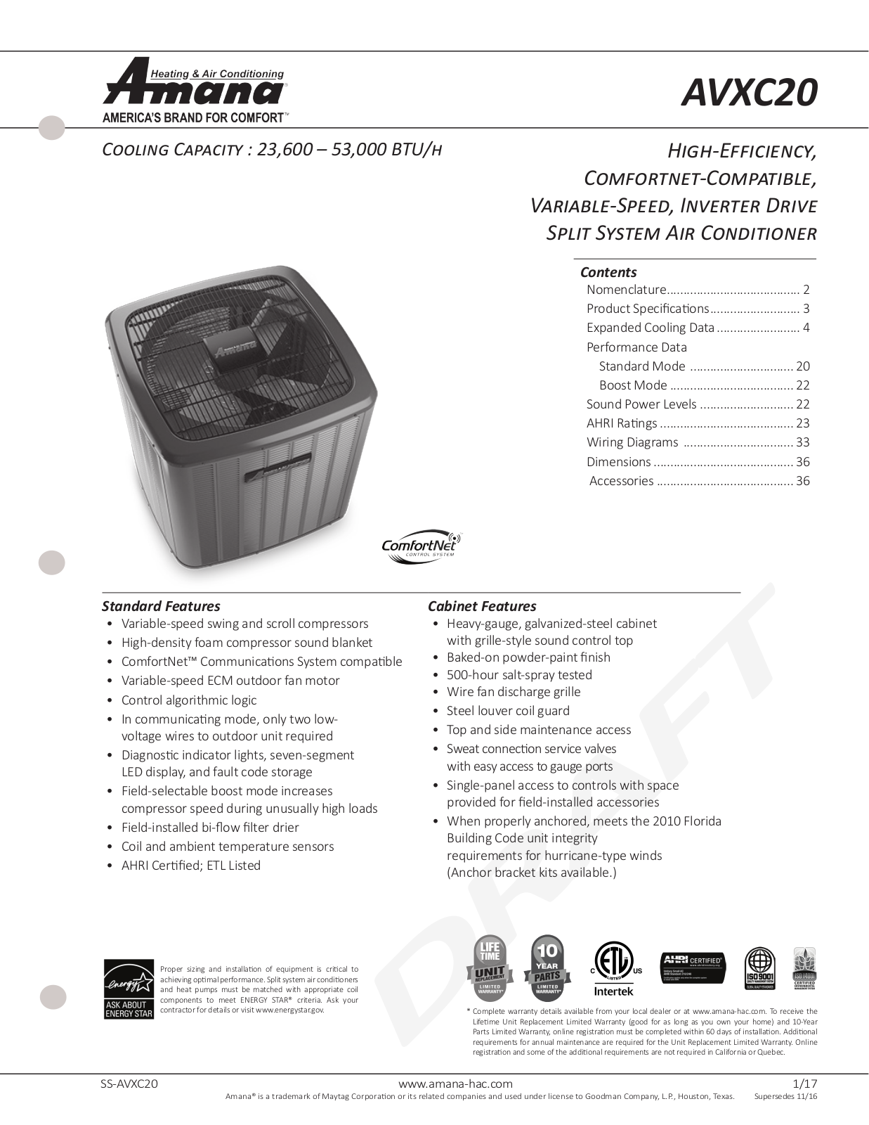 Amana AVXC200241AA, AVXC200241AB, AVXC200241AC, AVXC200361AA, AVXC200361AB User Manual