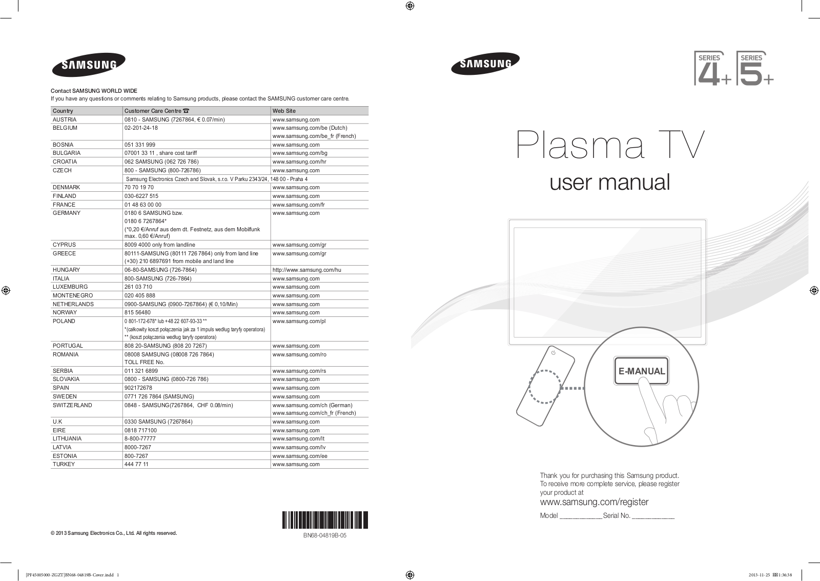 Samsung PS51F4500AWXZT User manual