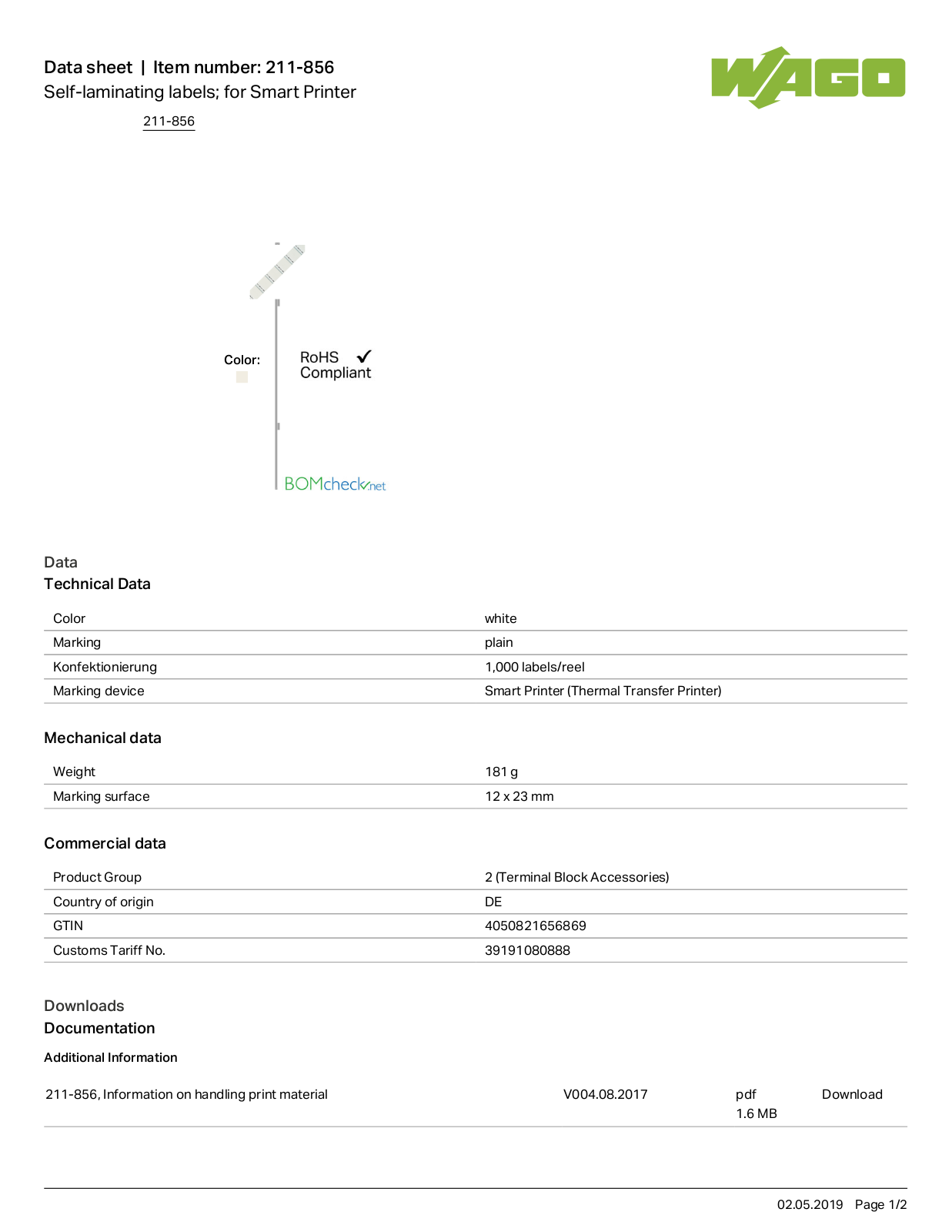 Wago 211-856 Data Sheet