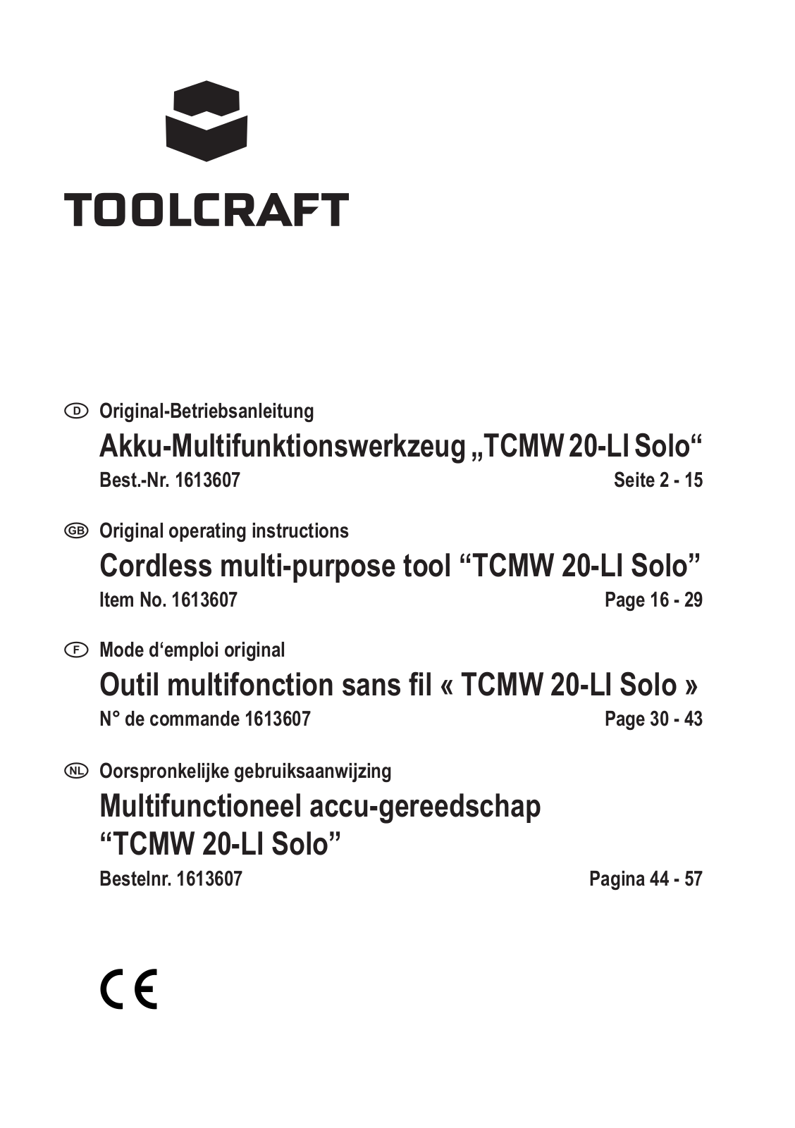 TOOLCRAFT 1613607 Instructions