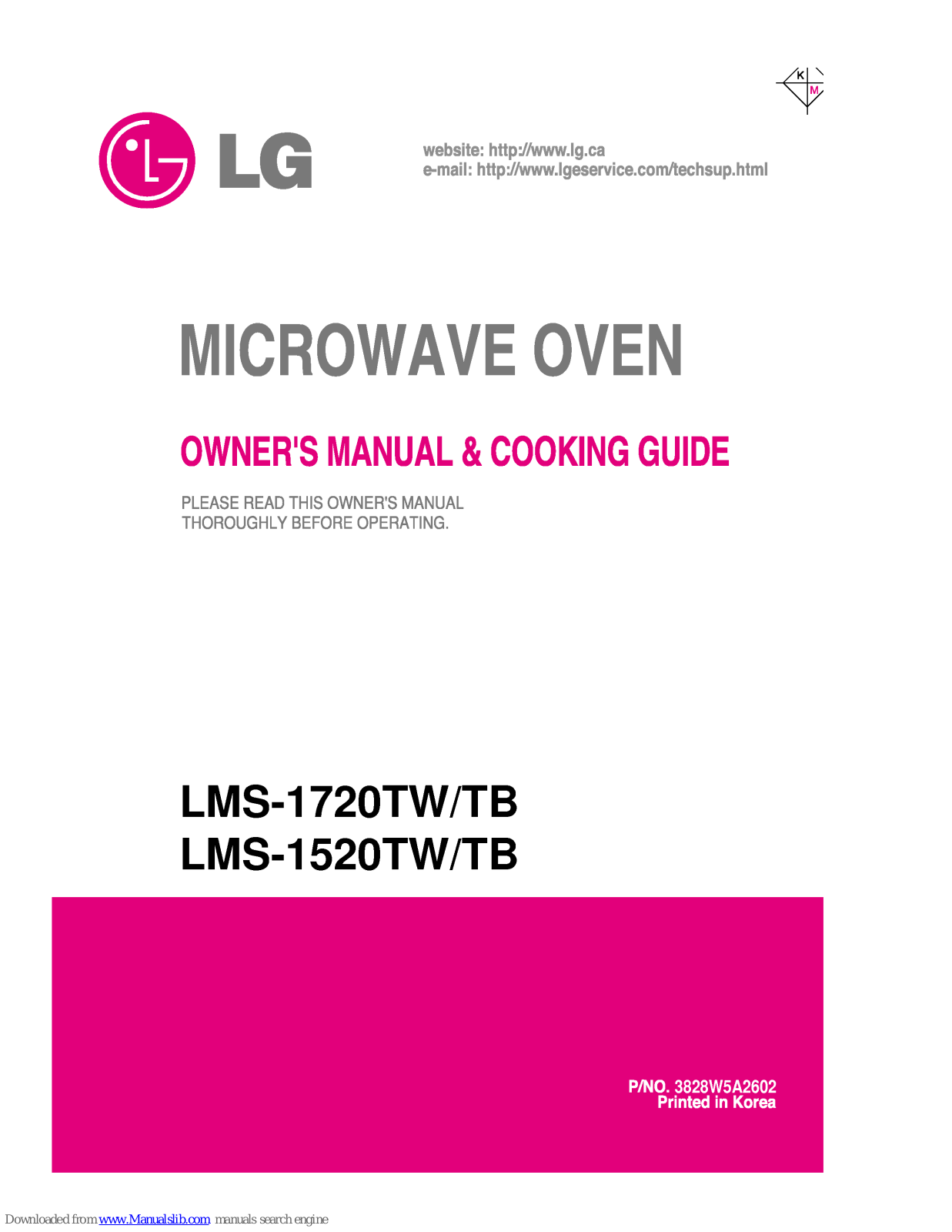 LG LMS-1720TB, LMS-1520TB, LMS-1520TW Owner's Manual