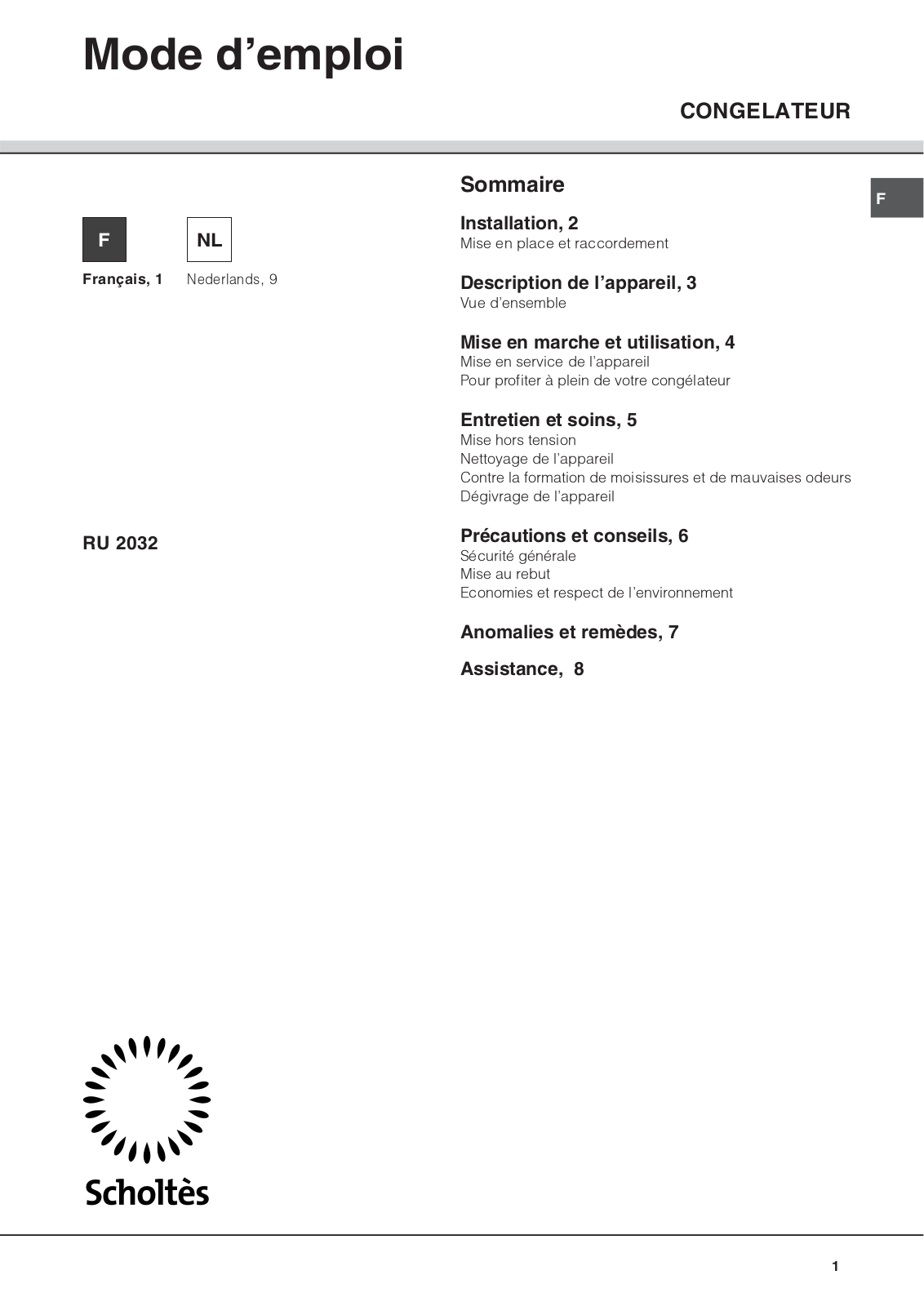 SCHOLTES RU 2032 User Manual