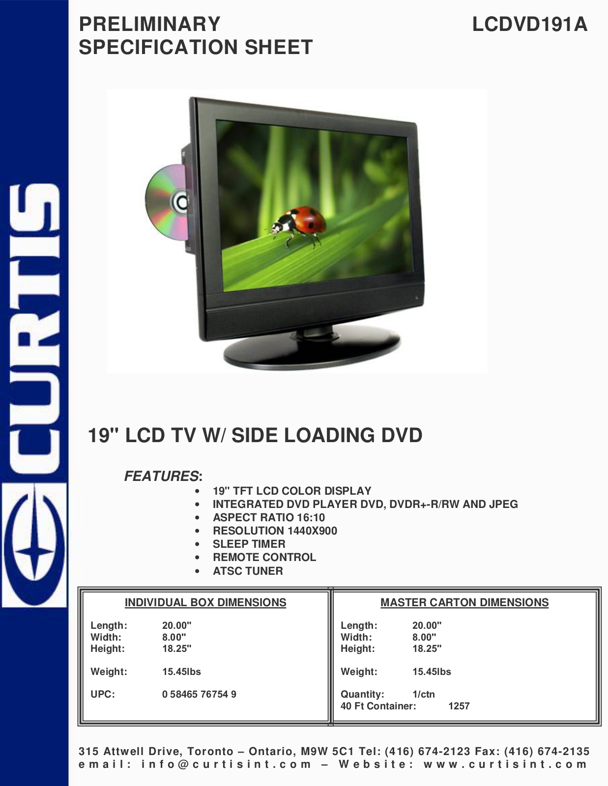 Curtis LCDVD191A User Manual