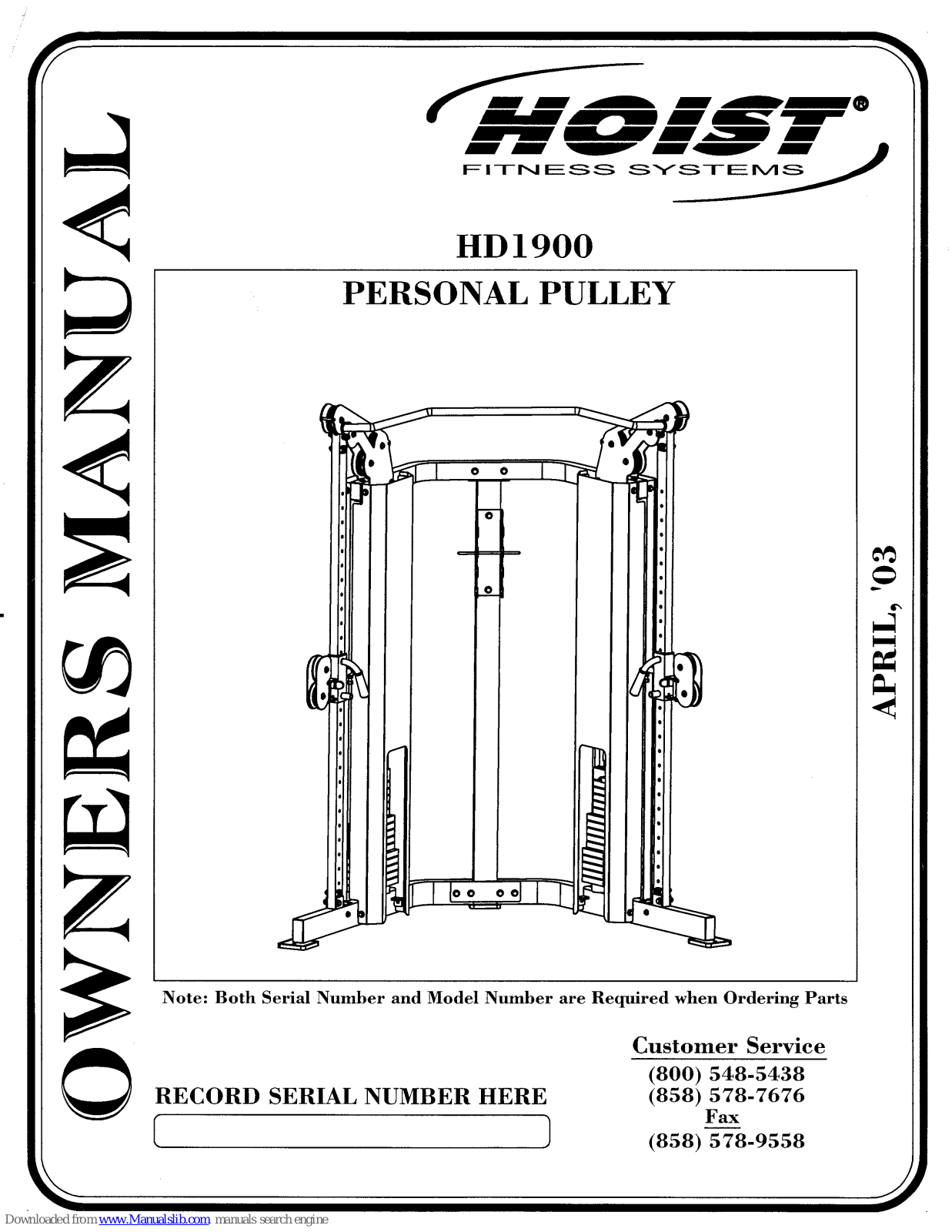 Hoist Fitness HD1900 Owner's Manual