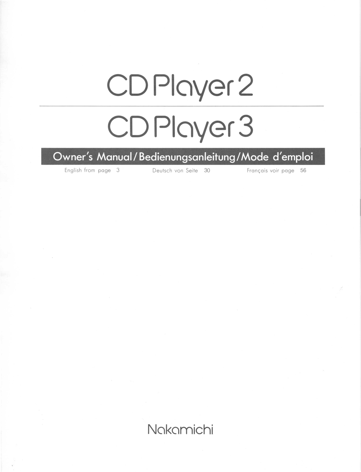 Nakamichi CD player 2, CD Player 3 Owners manual