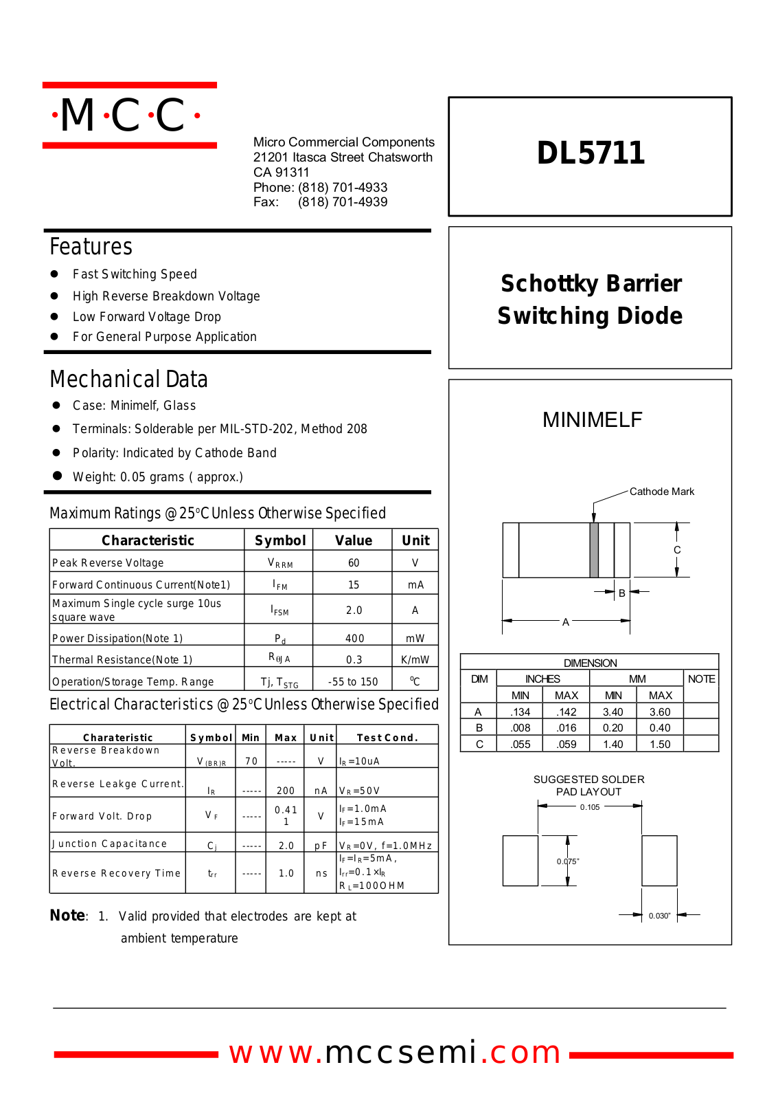 MCC DL5711 Datasheet