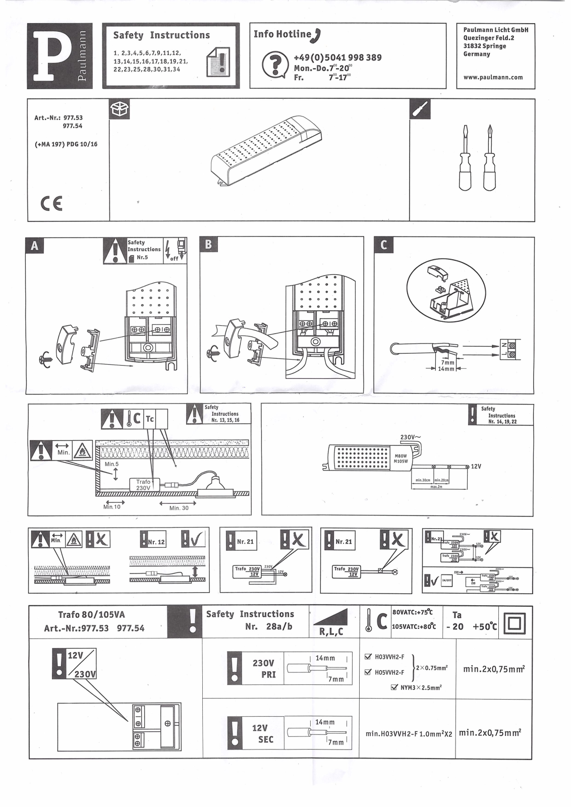 Paulmann 97754, 97753 Safety instructions