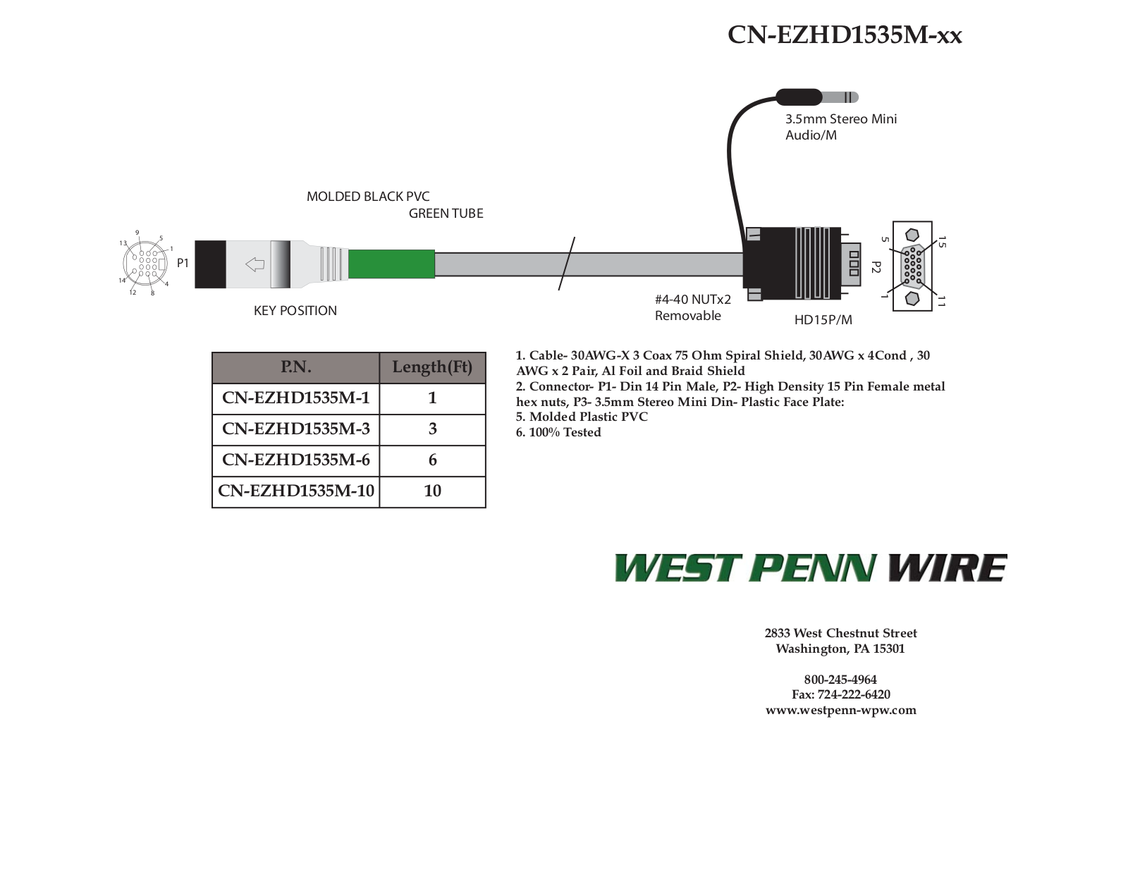 West Penn CN-EZHD1535M-1, CN-EZHD1535M-3, CN-EZHD1535M-6 Specsheet