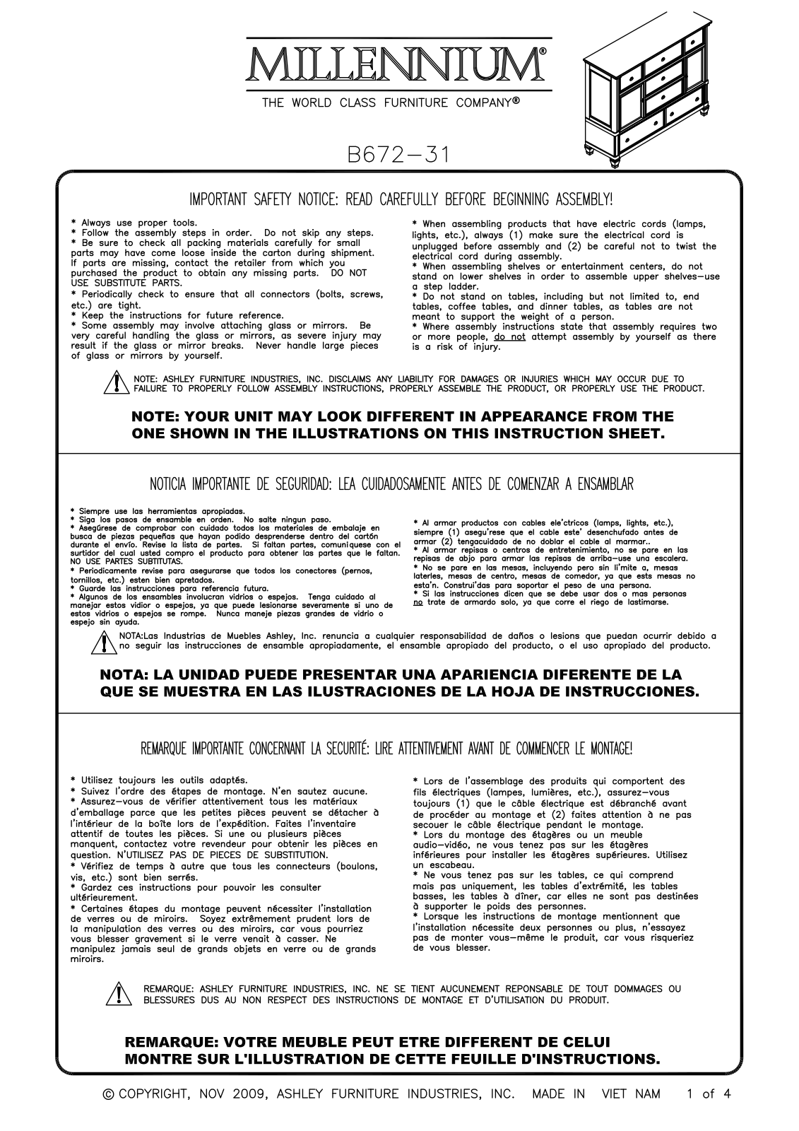 Millennium B67231 Assembly Guide