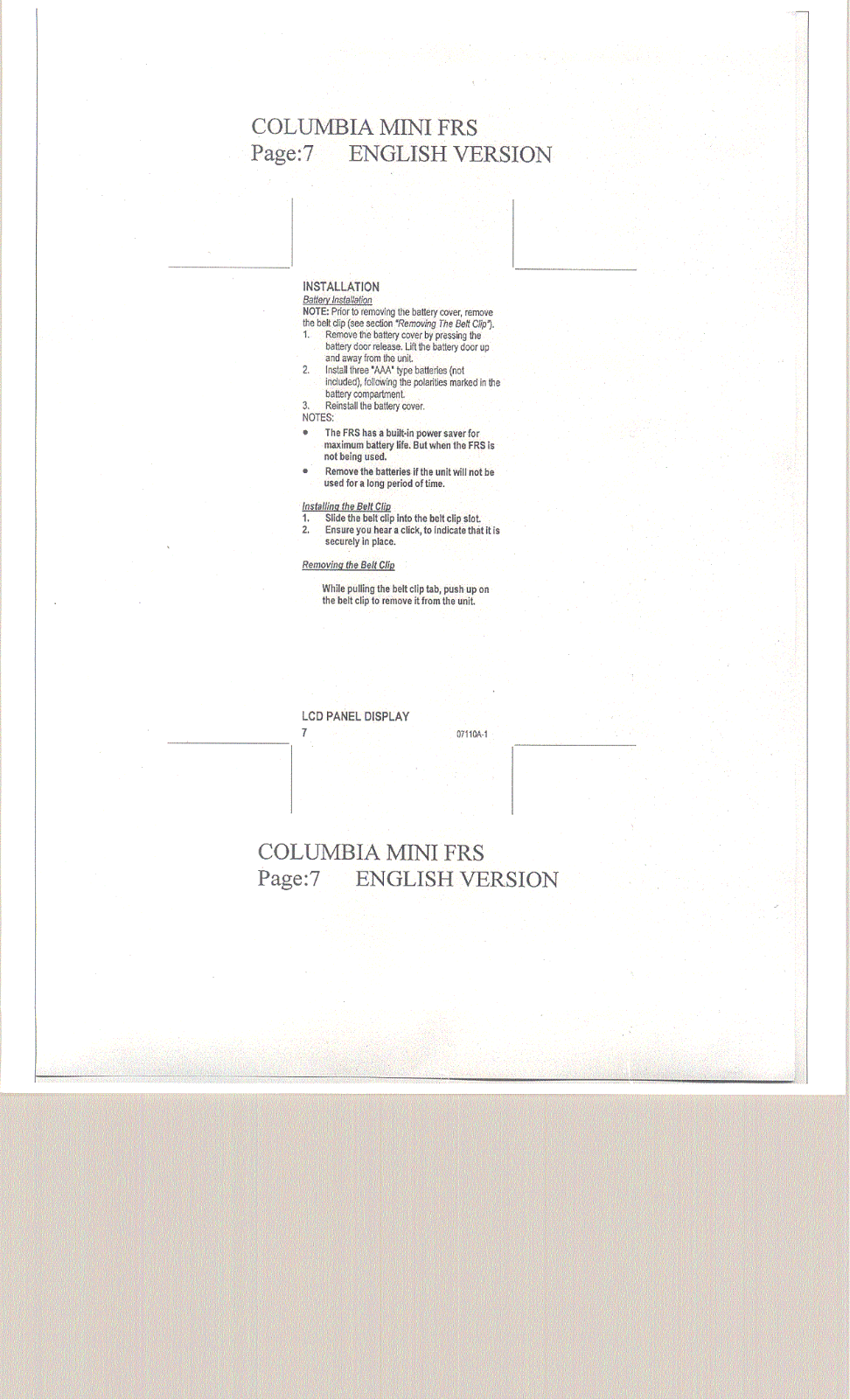 Columbia Telecommunications Group FRS14MV Users Manual