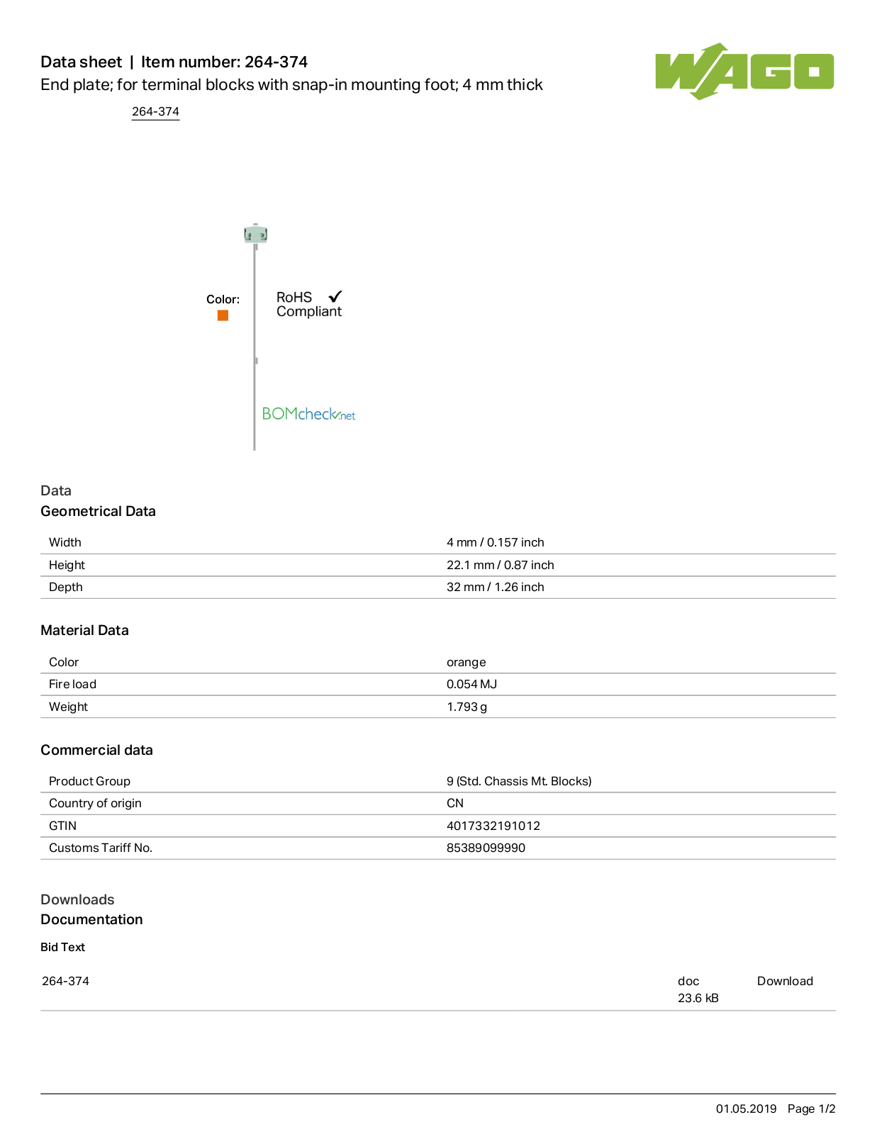 Wago 264-374 Data Sheet