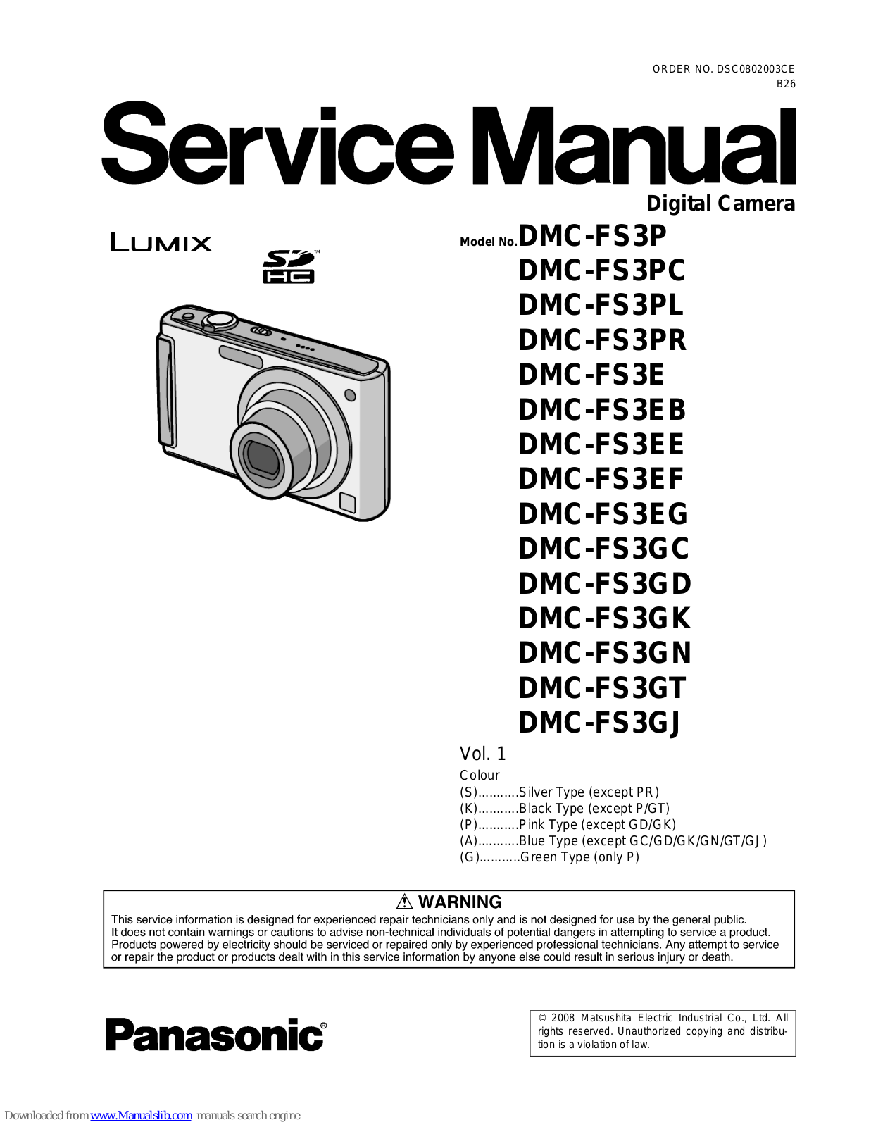 Panasonic DMC-FS3P, DMC-FS3PC, DMC-FS3PR, DMC-FS3E, DMC-FS3EB Service Manual