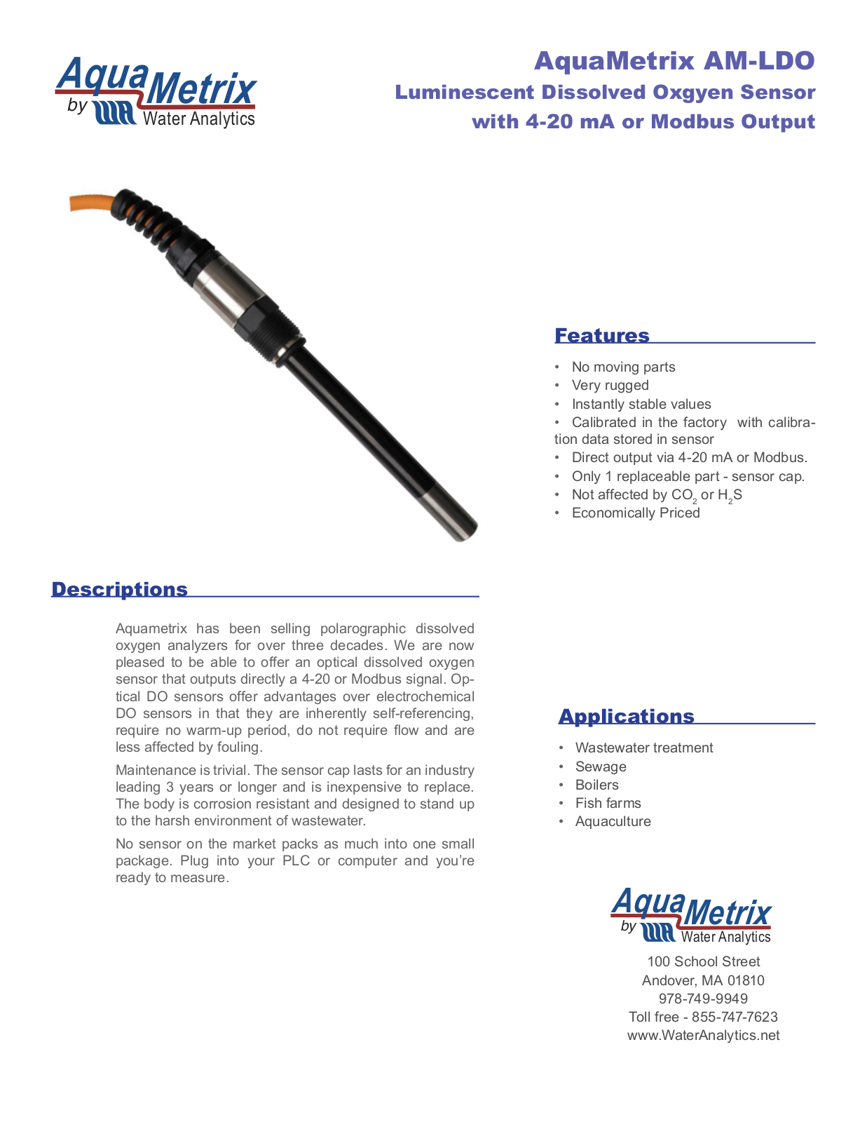 AquaMetrix AM-LDO Specifications