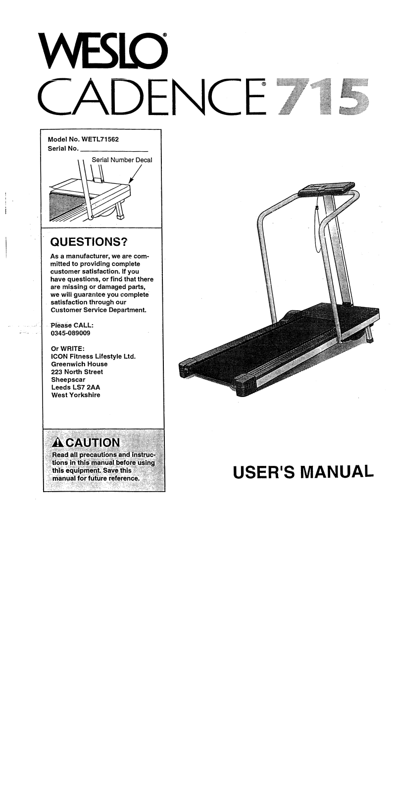 Weslo WETL71562 Owner's Manual