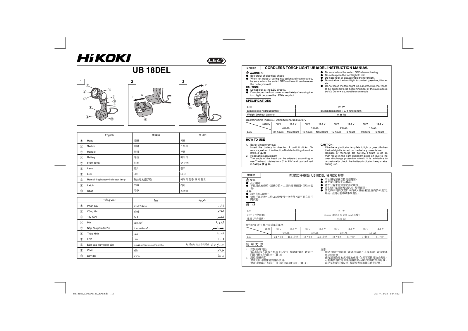 HIKOKI UB18DEL Instruction Manual