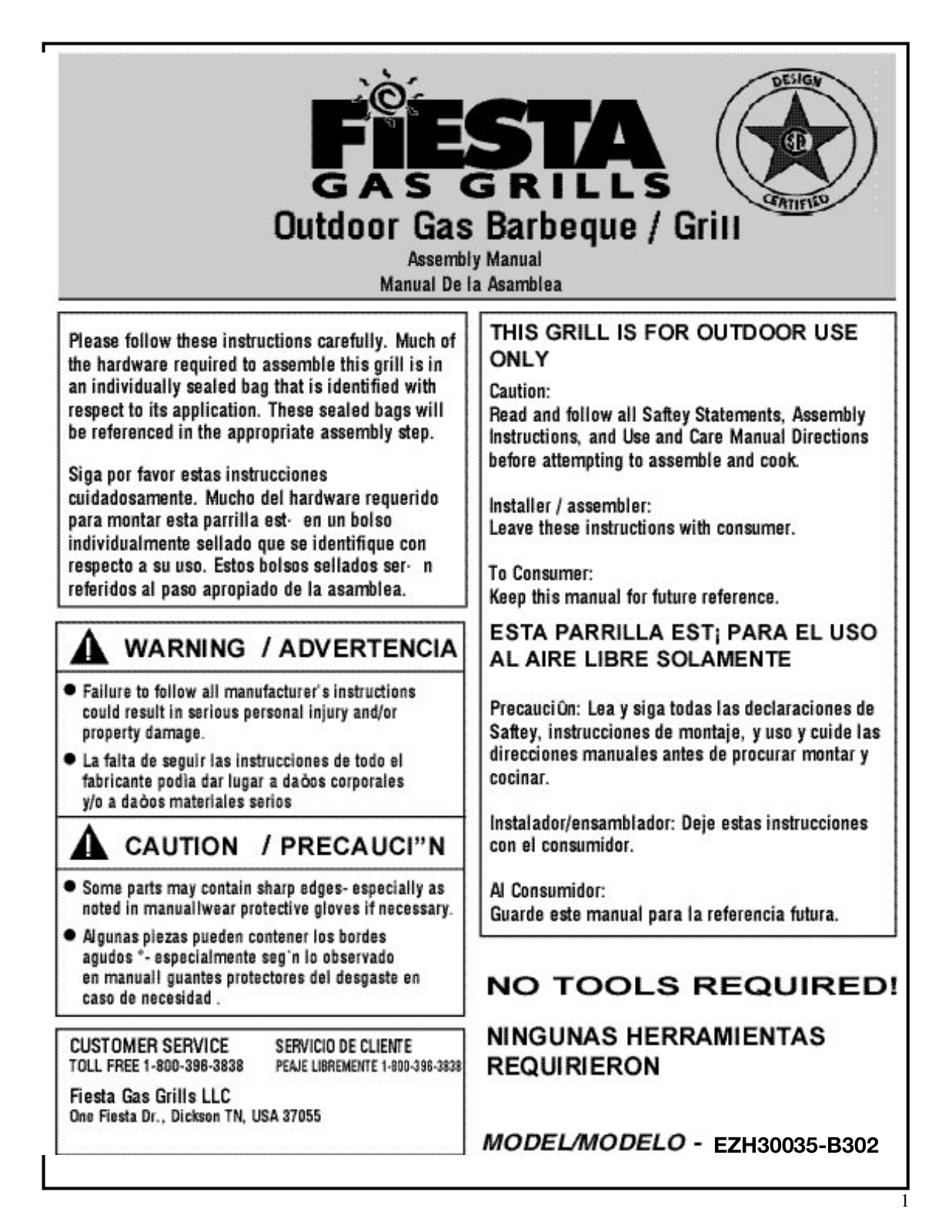 Fiesta Ezh30035b302 Owner's Manual