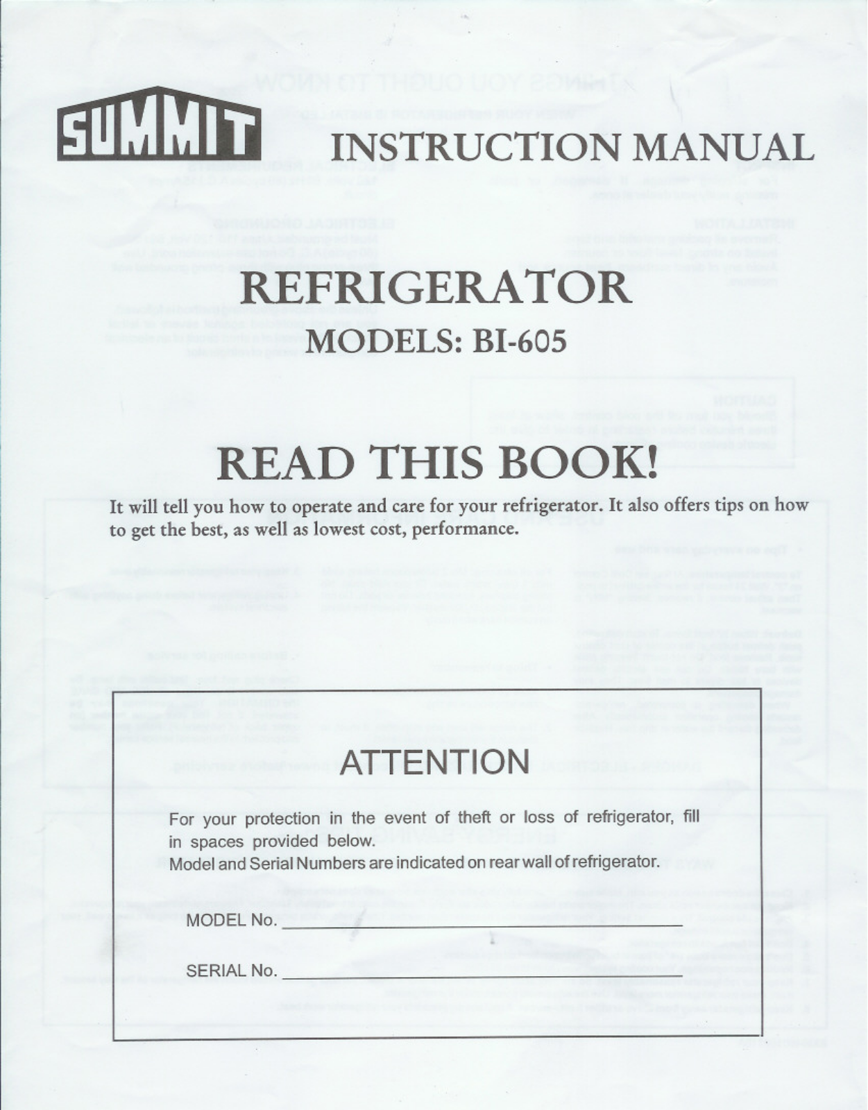 Summit BI605B User Manual