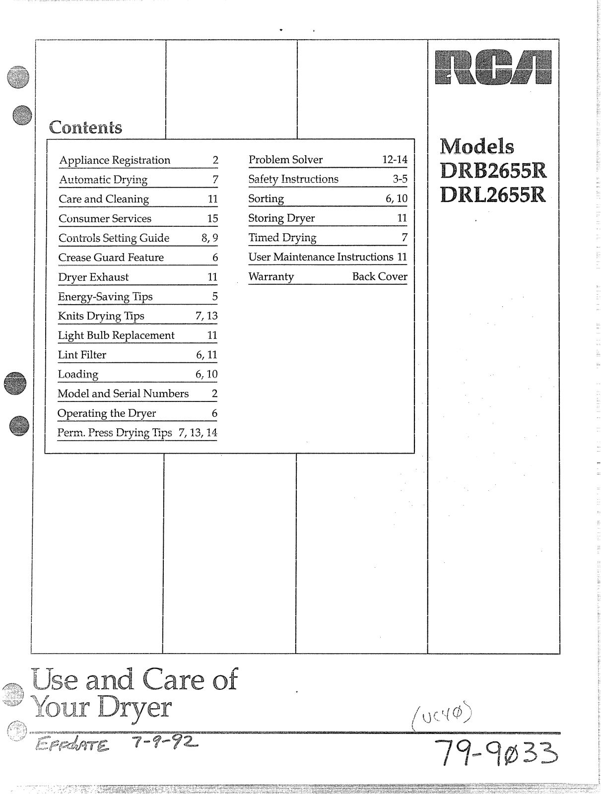 GE DRL2655R, DRB2655R Use and Care Manual