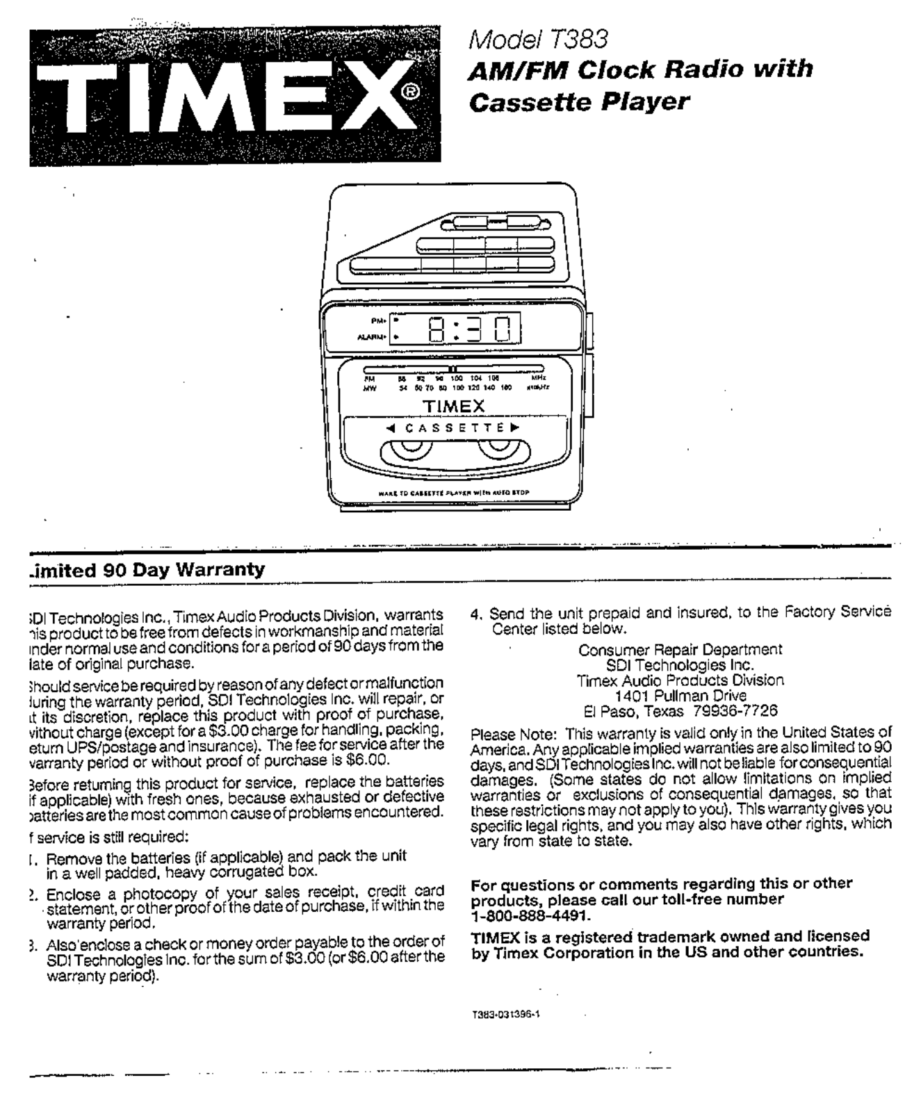 Timex T383 Owner Manual