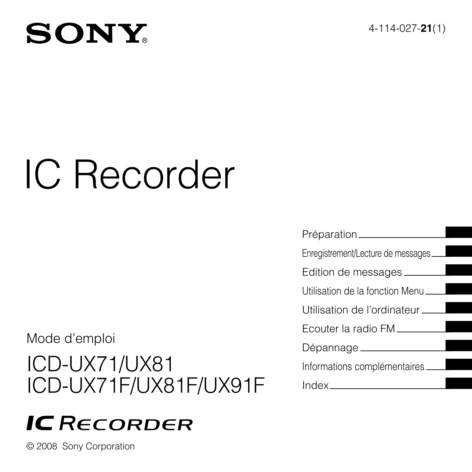 SONY ICD-UX91 User Manual
