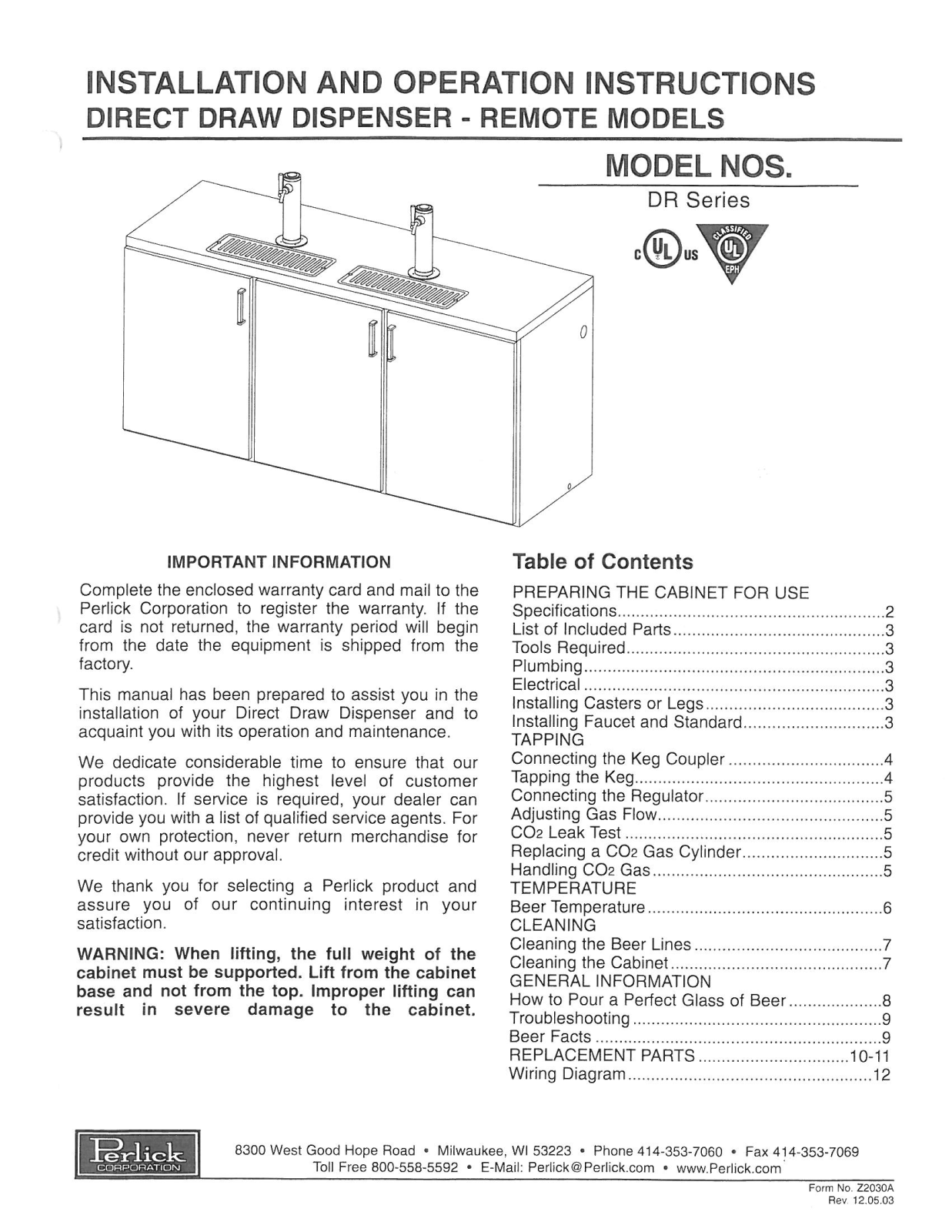 Perlick DR3KP Operators Manual