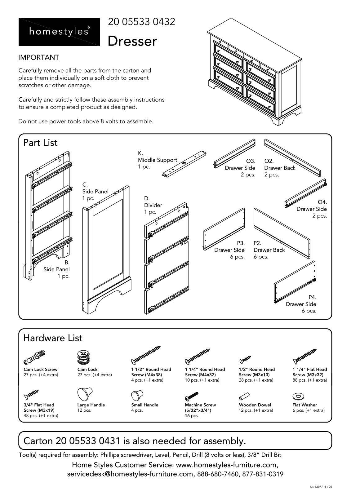 Homestyles 20 05533 0432 Assembly Instructions