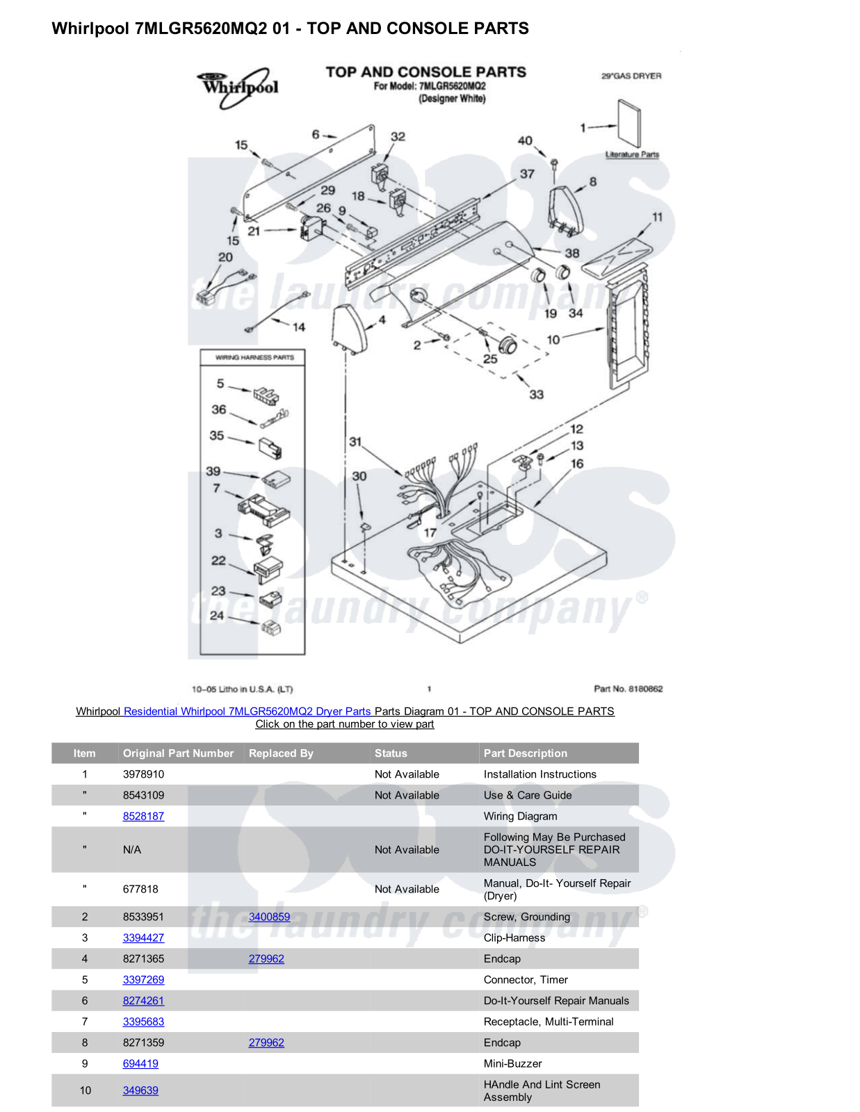 Whirlpool 7MLGR5620MQ2 Parts Diagram