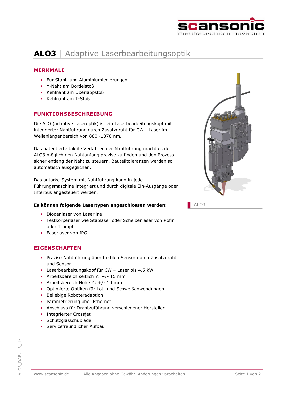 Scansonic ALO3 DATASHEET