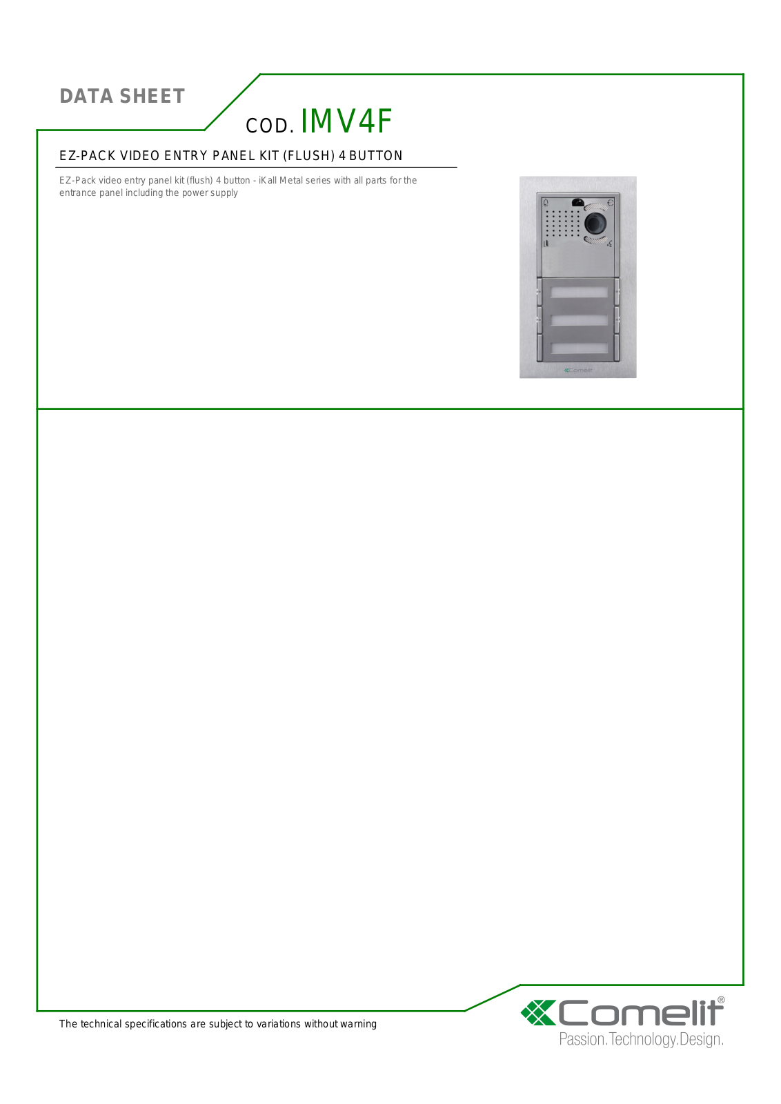 Comelit IMV4F Specsheet