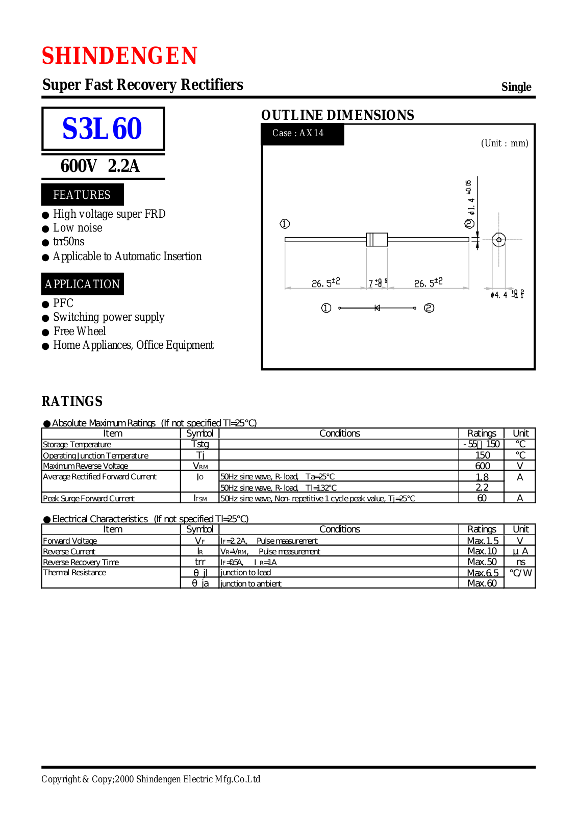 Shindengen Electric Manufacturing Company Ltd S3L60 Datasheet