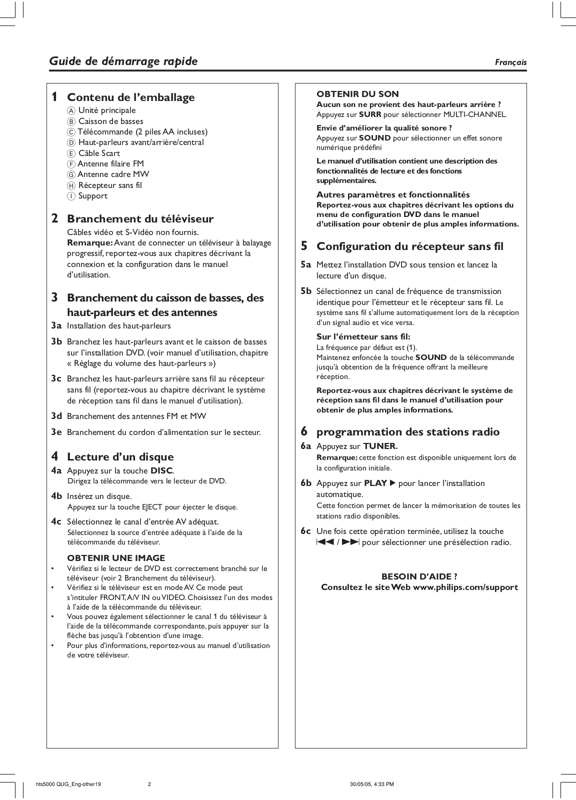 Philips HTS5000W QUICK START GUIDE