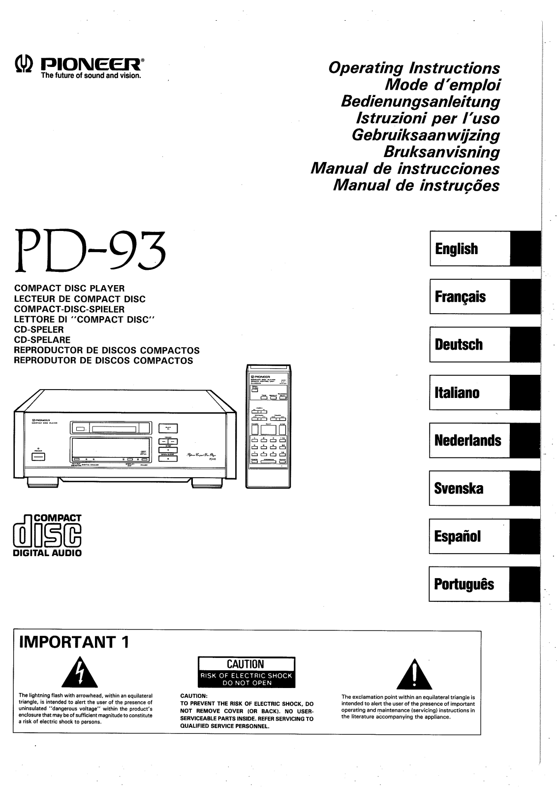 Pioneer PD-93 Owners manual