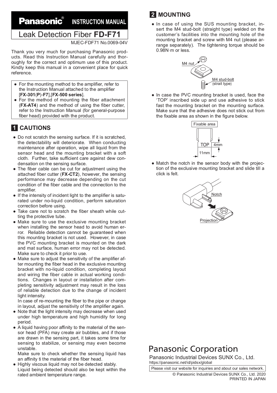 Panasonic FD-F71 INSTRUCTION MANUAL