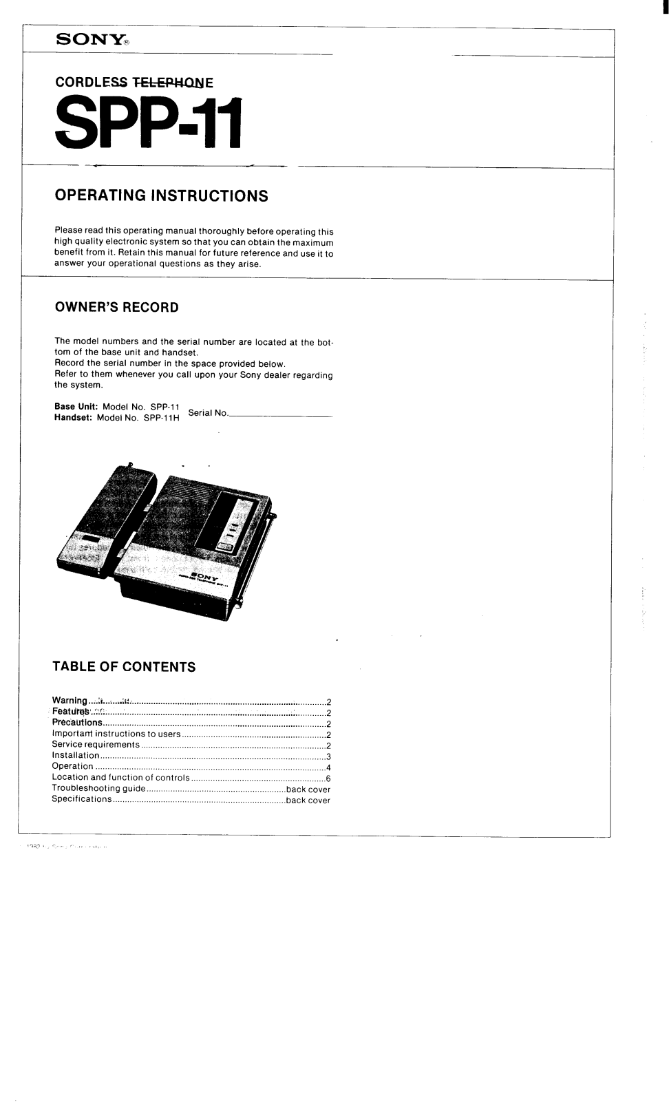 Sony SPP-11 User Manual