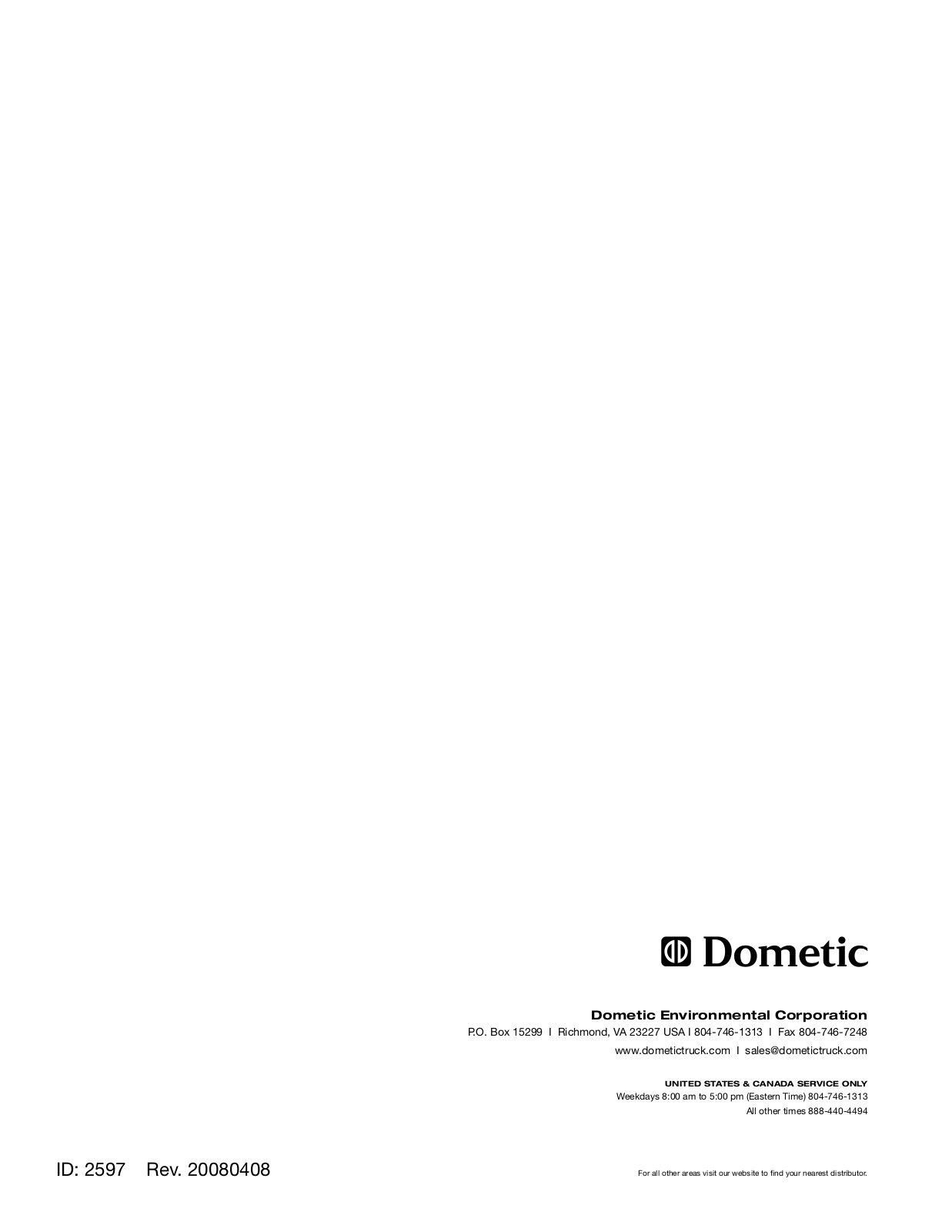 Dometic 2597 User Manual