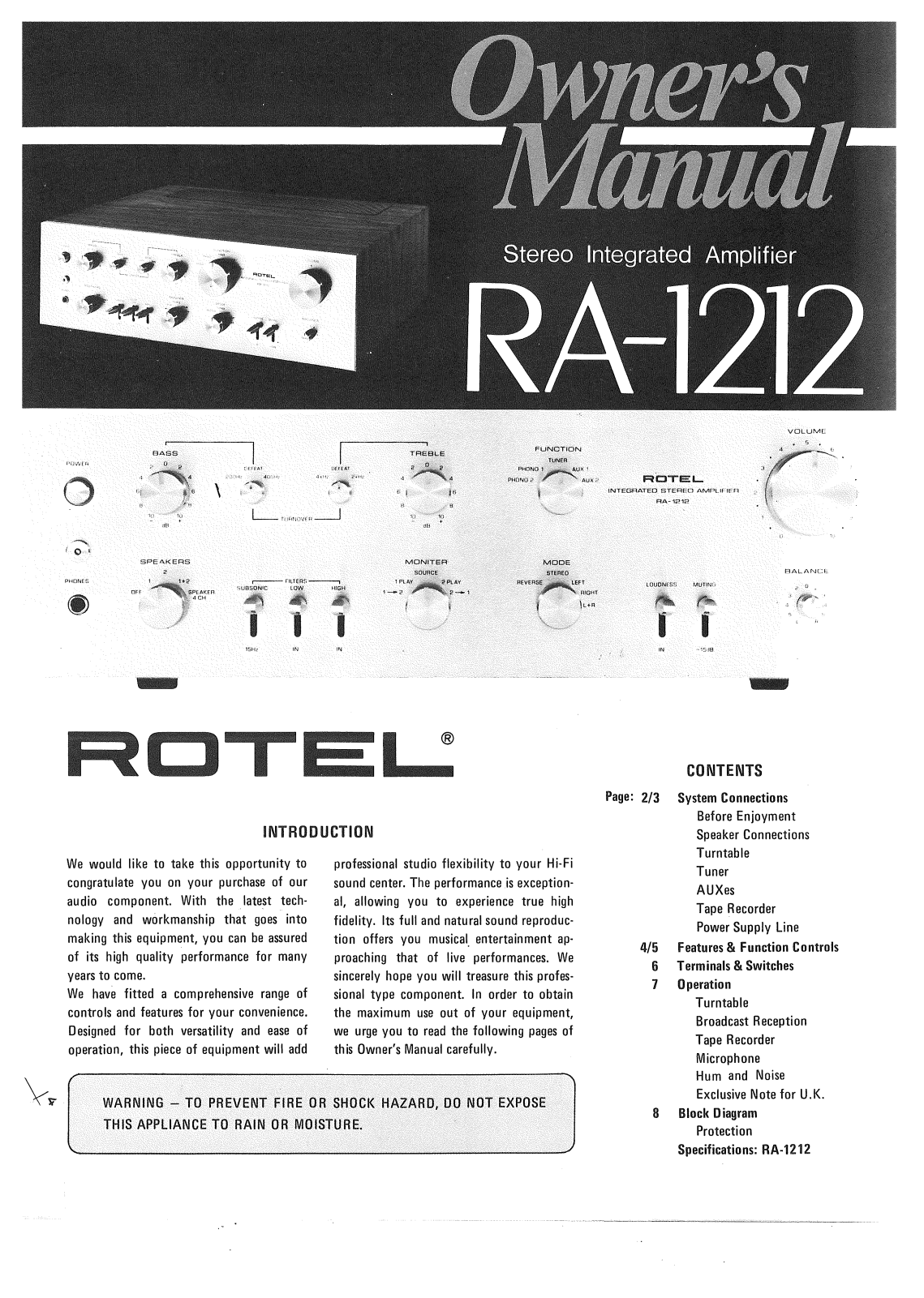 Rotel RA-1212 User Manual