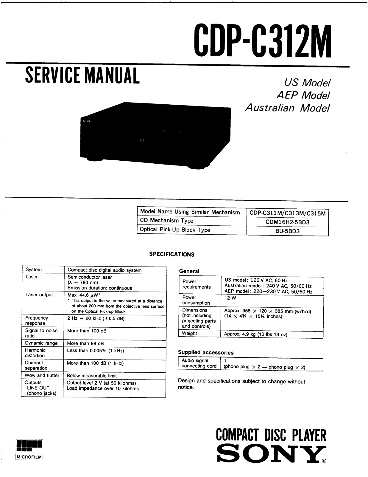 Sony CDP-C312M Schematic