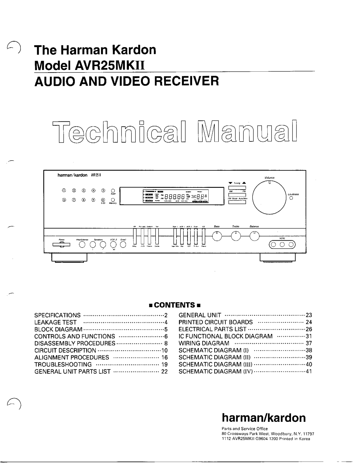 Harman Kardon AVR25MKII Technical Manual