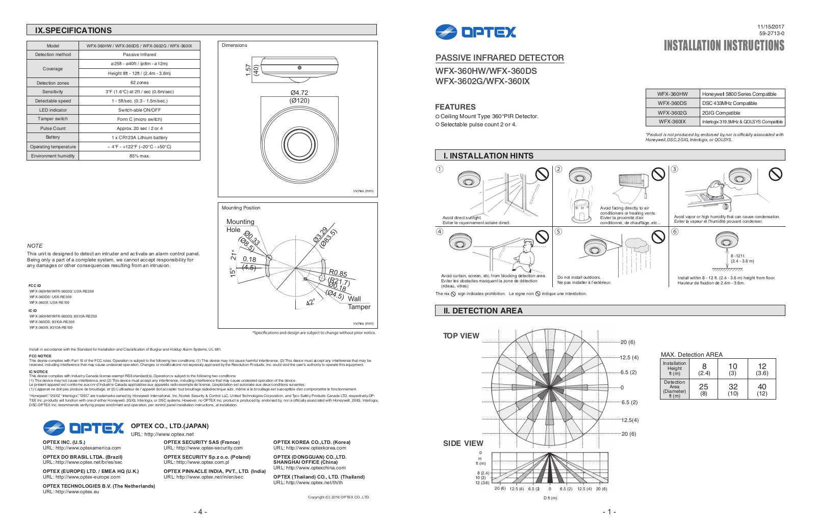 Optex WFX-360DS, WFX-360HW, WFX-360IX, WFX-3602G User Manual