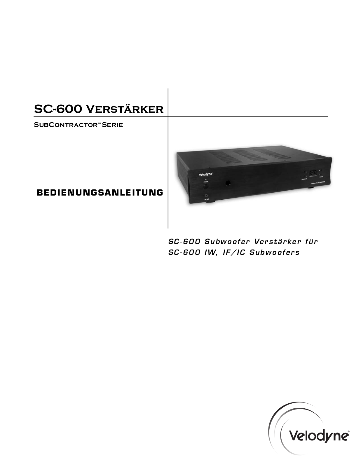 Velodyne SC-600 BROCHURE