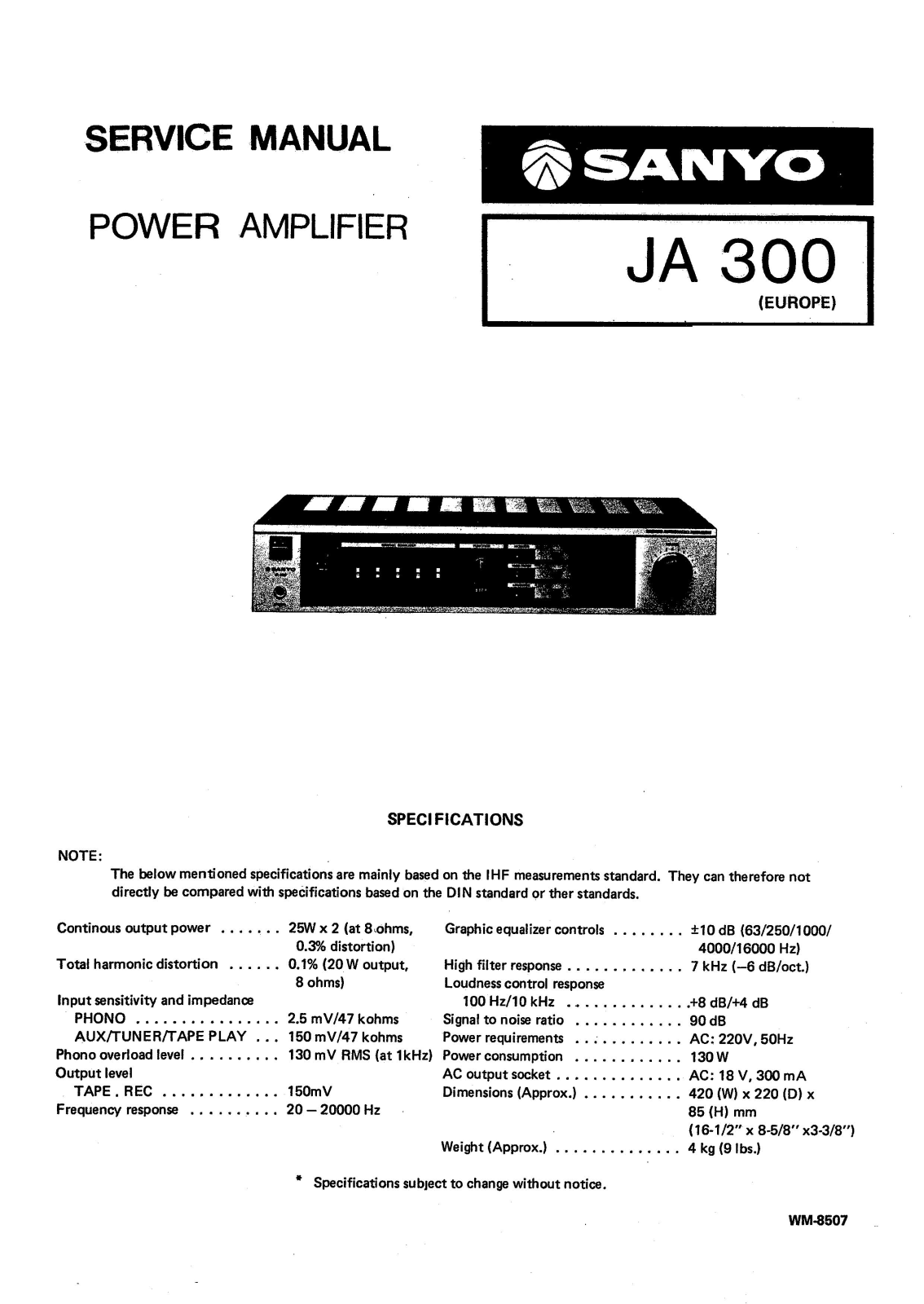 Sanyo JA-300 Service Manual