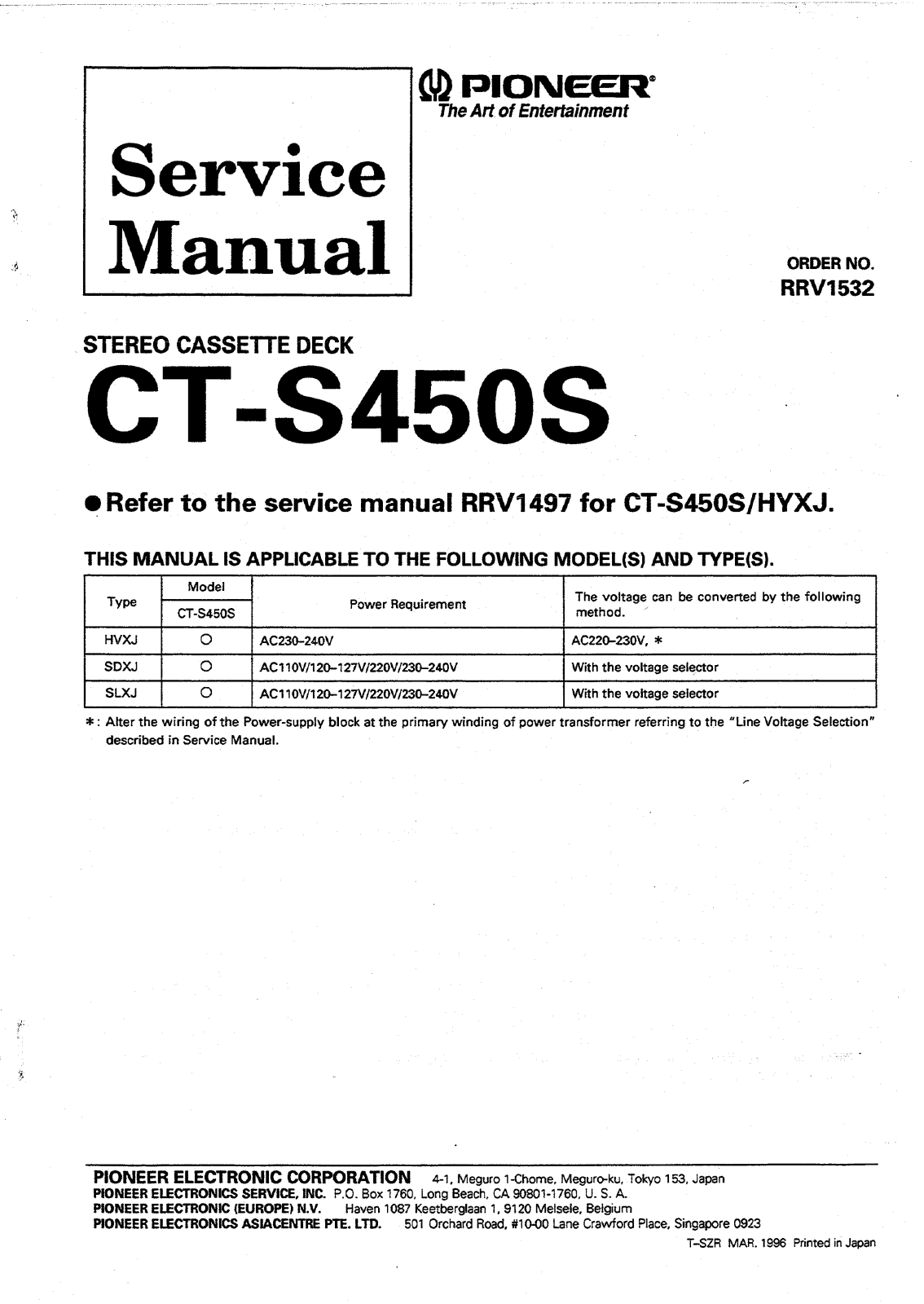 Pioneer ct-s450s Service Manual