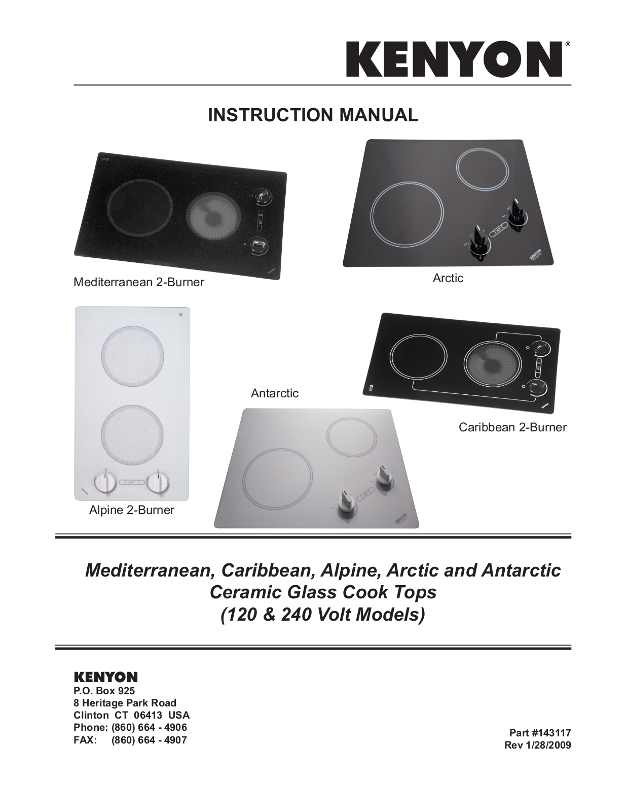 Kenyon B41510, B41511, B41515, B41516, B41517 Instruction Manual