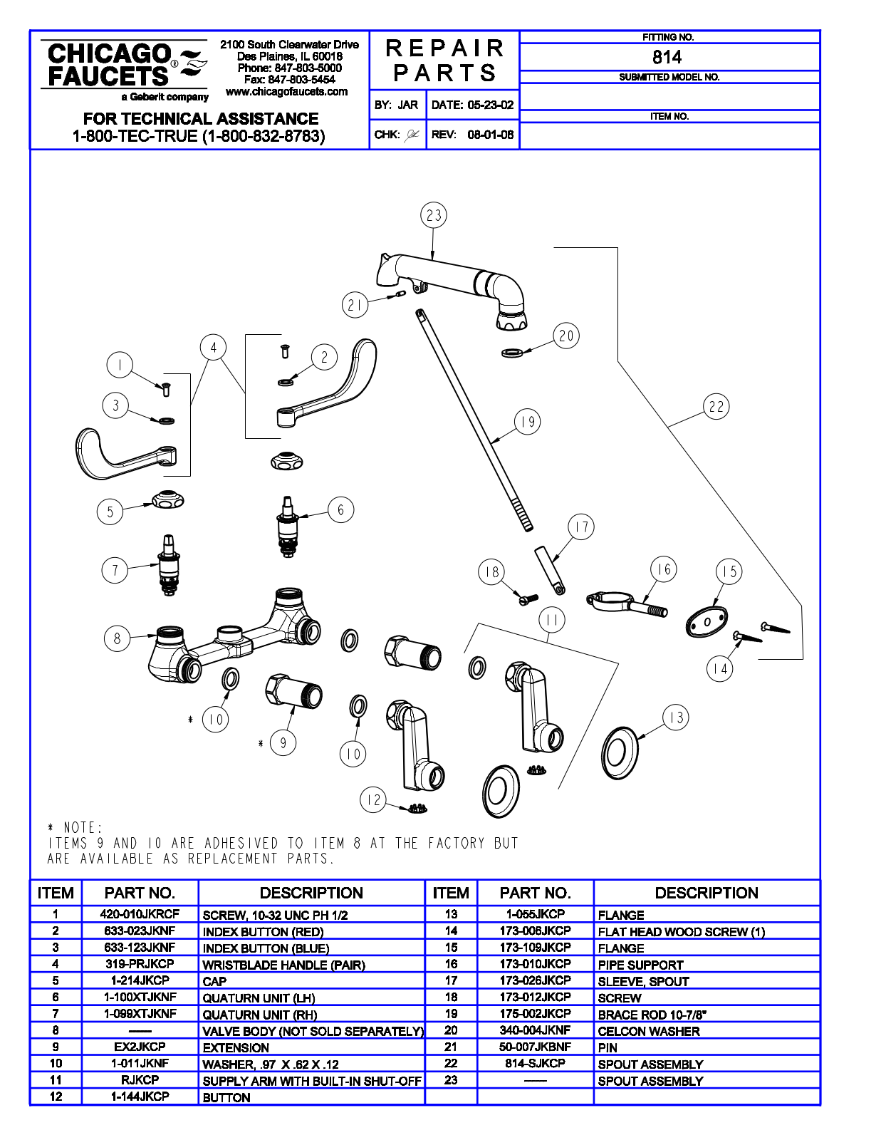 Chicago Faucet 814 Parts List