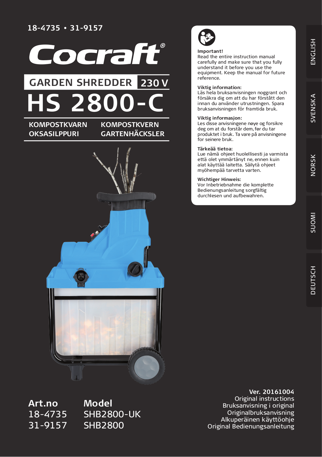 Cocraft HS 2800-C User Manual