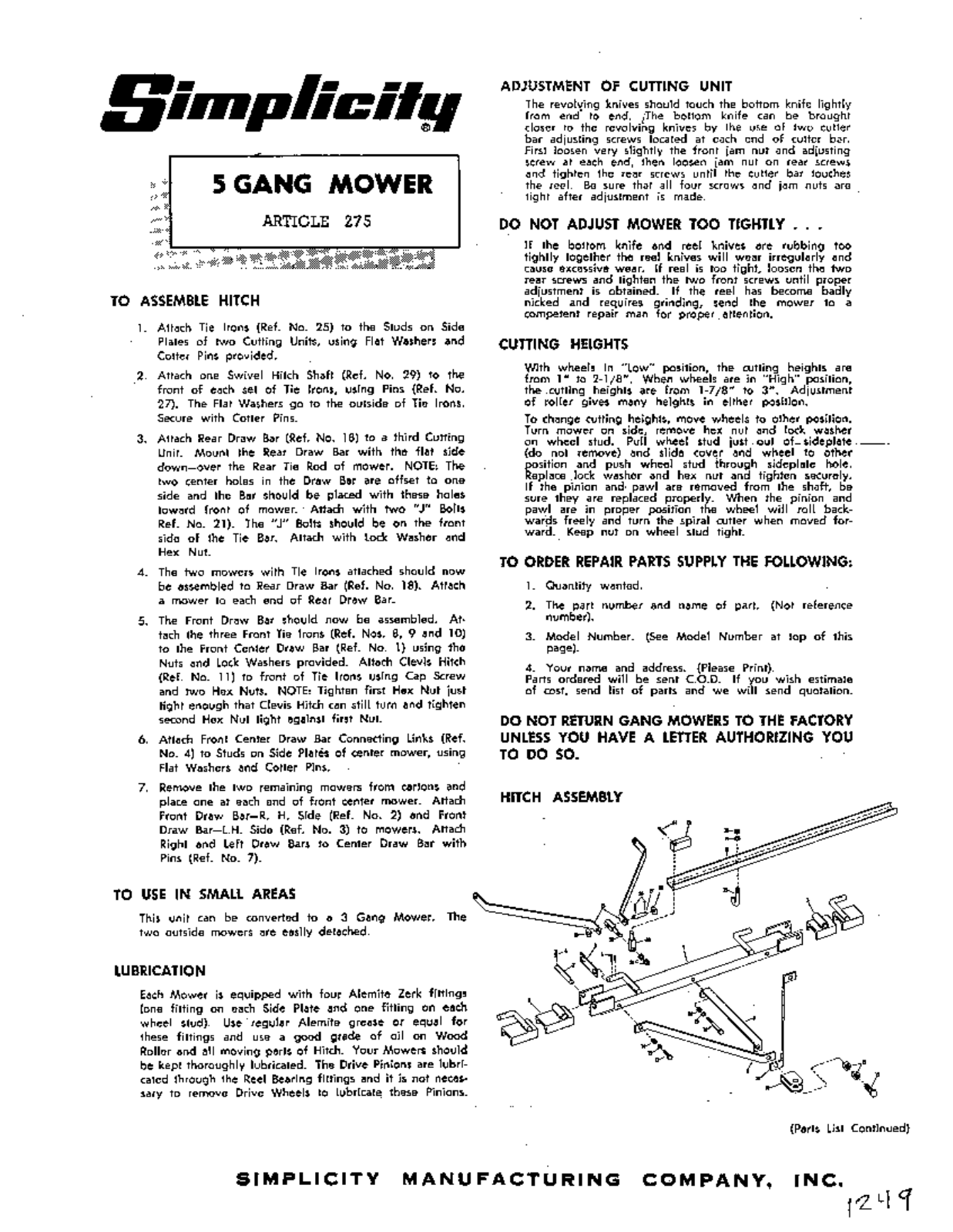 Simplicity 275 User Manual