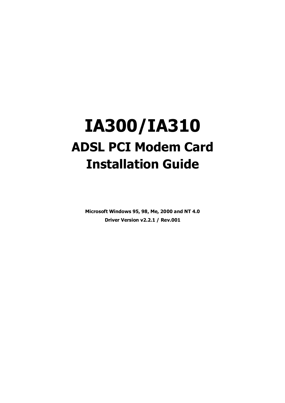 TURBOCOMM IA300, IA310 Installation Manual