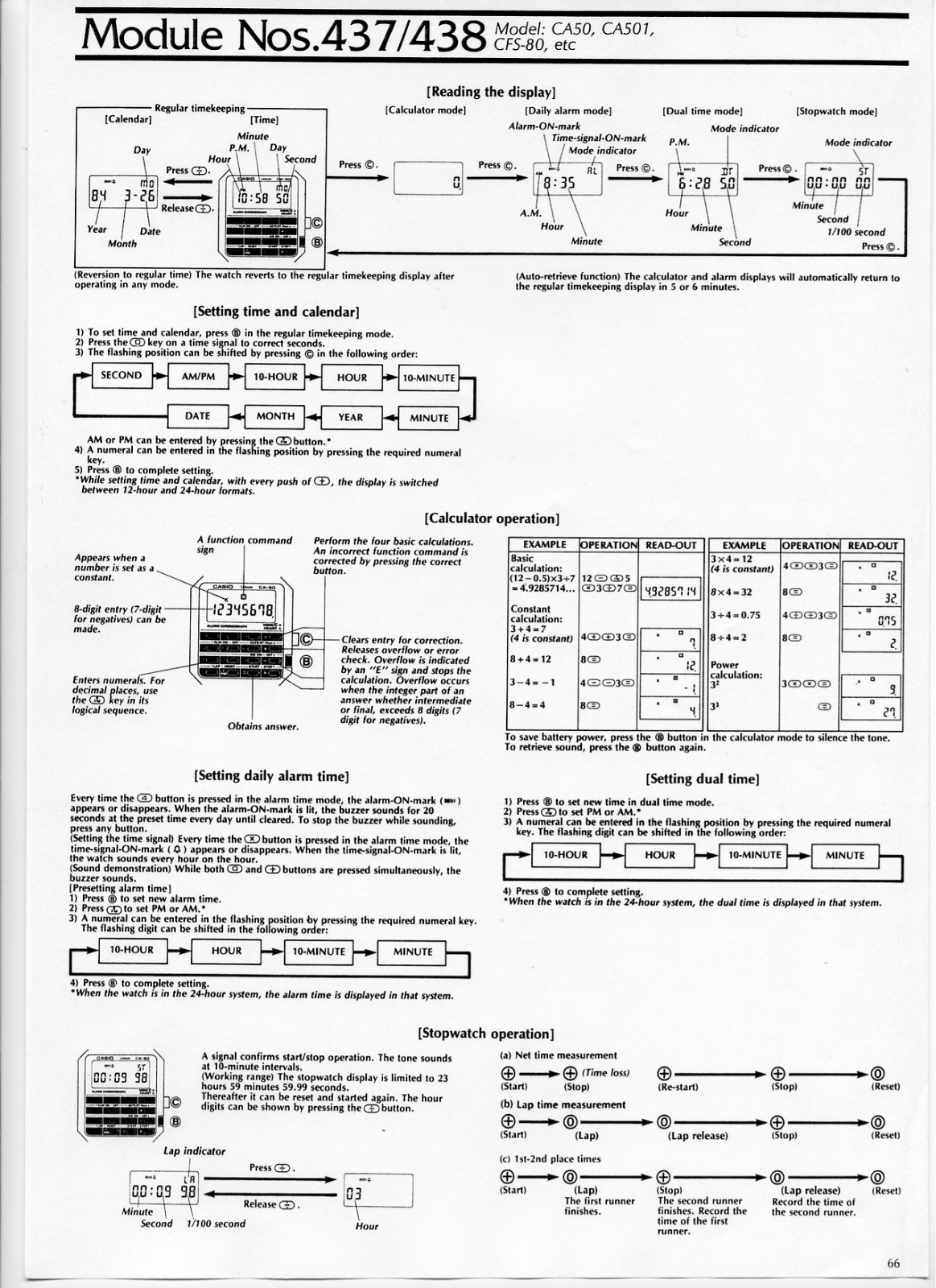 Casio QW-437, QW-438 Manual