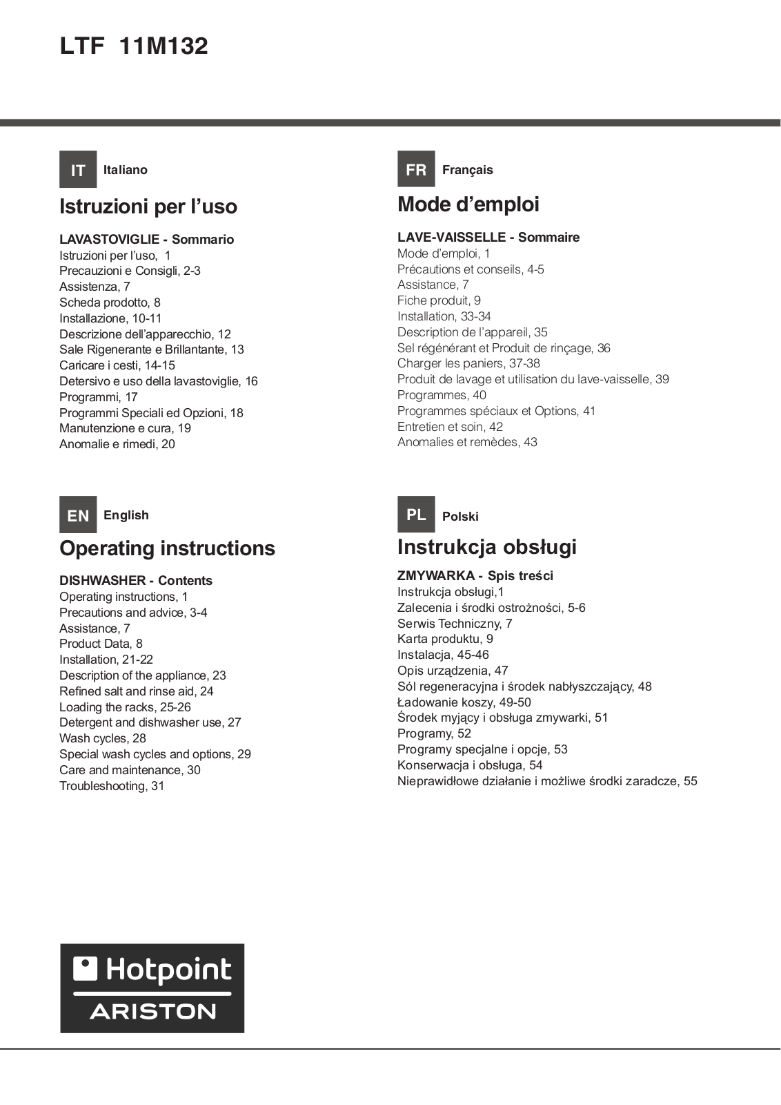 HOTPOINT/ARISTON LTF 11M132 C EU User Manual