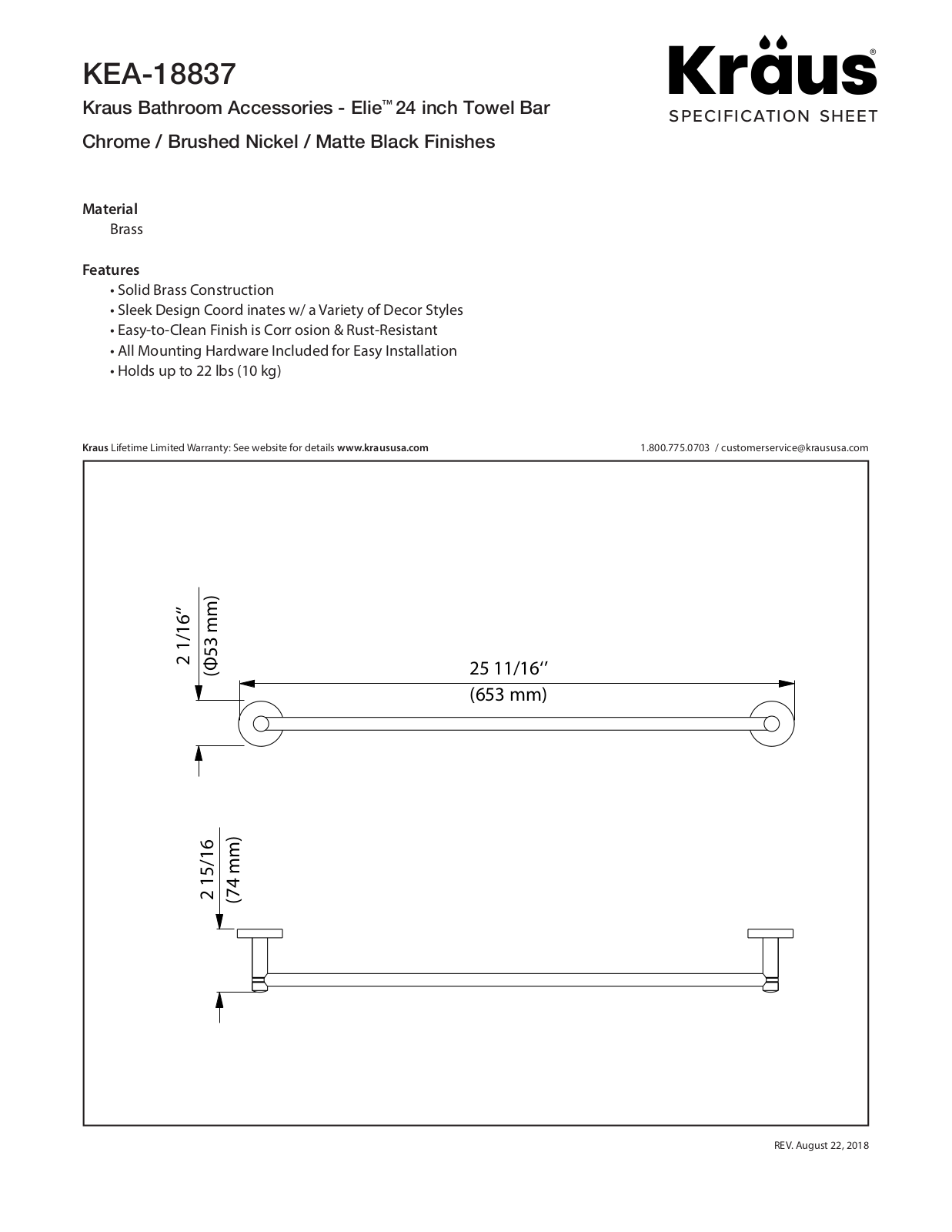 Kraus KEA18837MB Specs